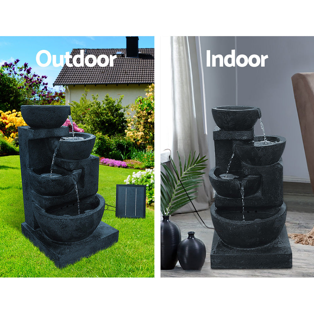 4-Tier Gardeon Solar Water Feature Cascading Fountain Bowl LED Lights 72CM Blue