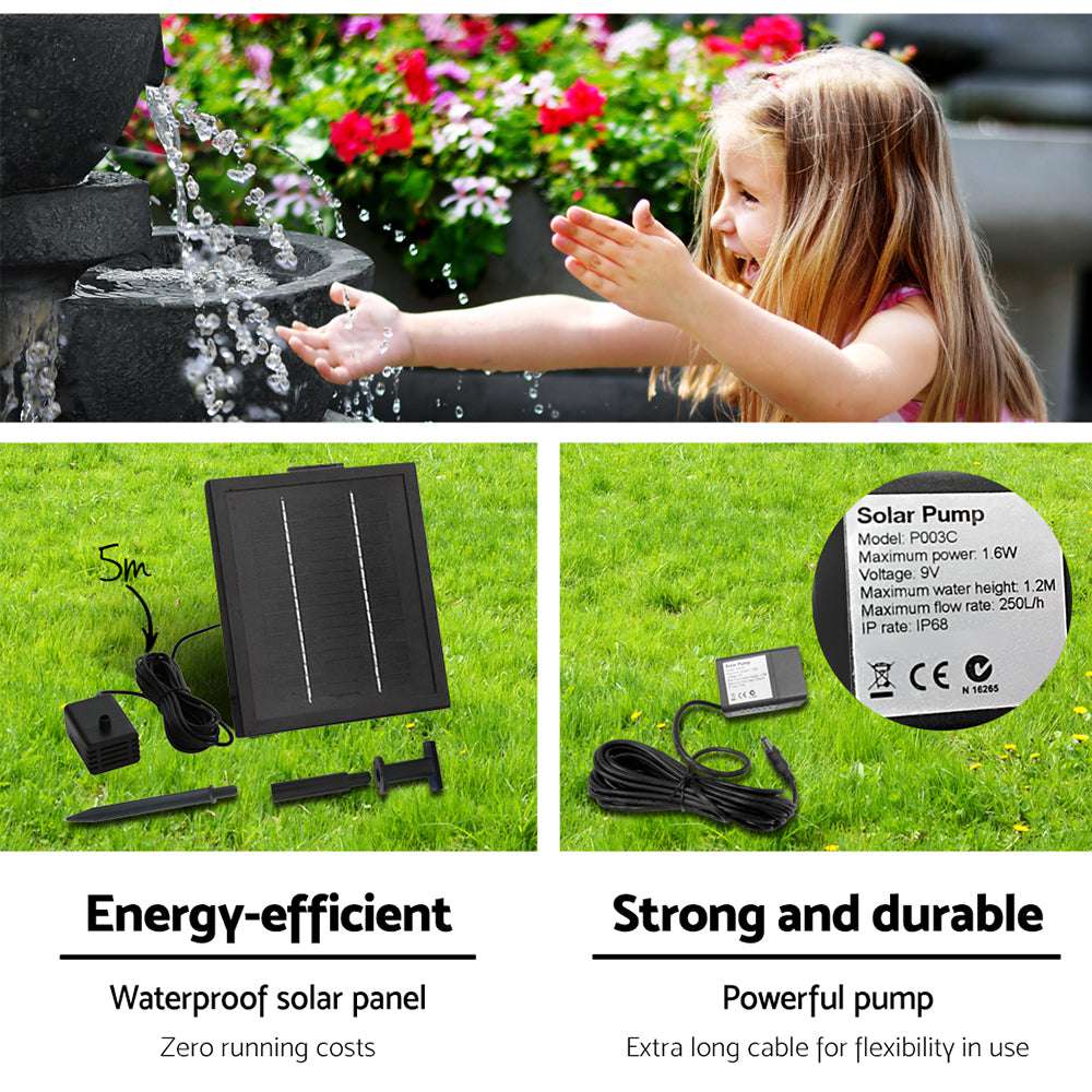 4-Tier Gardeon Solar Water Feature Cascading Fountain Bowl LED Lights 72CM Blue