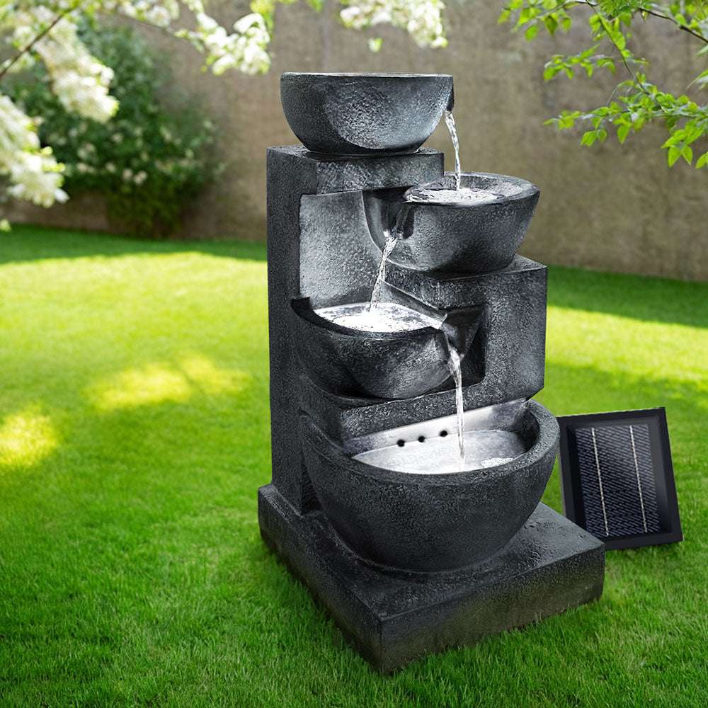 4-Tier Gardeon Solar Water Feature Cascading Fountain Bowl LED Lights 72CM Blue