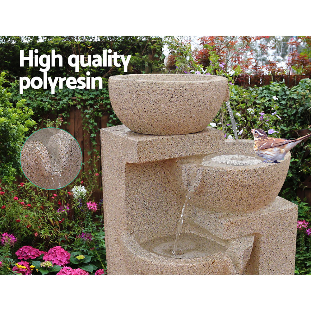 4-Tier Gardeon Solar Water Feature Cascading Fountain Bowl LED Lights 72CM Sand