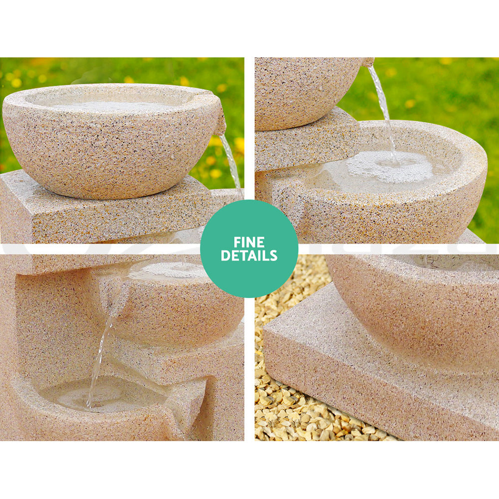 4-Tier Gardeon Solar Water Feature Cascading Fountain Bowl LED Lights 72CM Sand