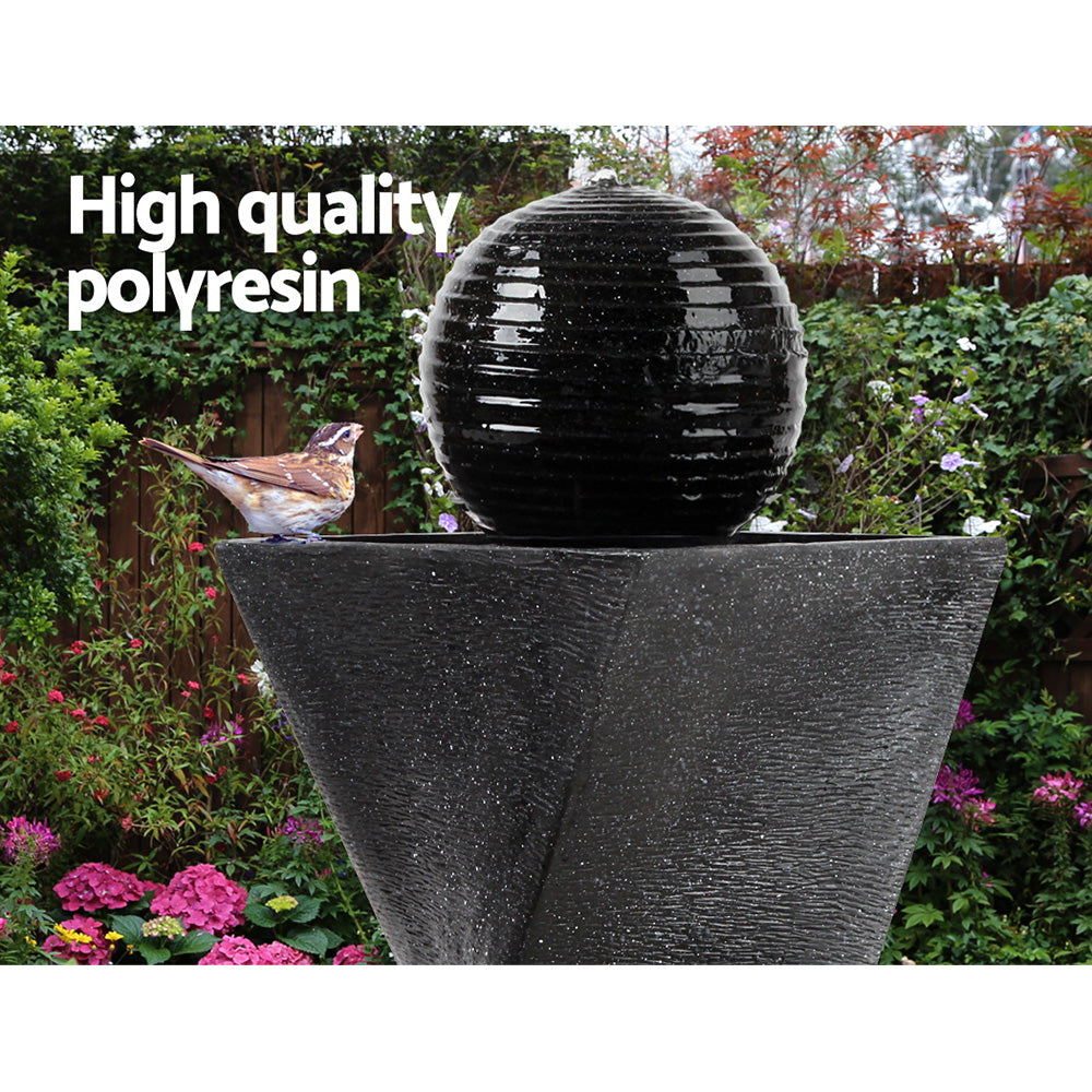 Gardeon Solar Fountain Water Feature Twisted LED Light Bird Bath 85CM Black