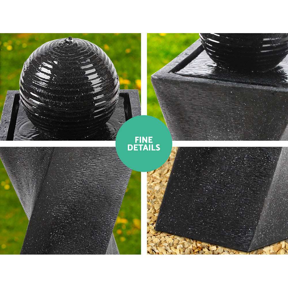 Gardeon Solar Fountain Water Feature Twisted LED Light Bird Bath 85CM Black