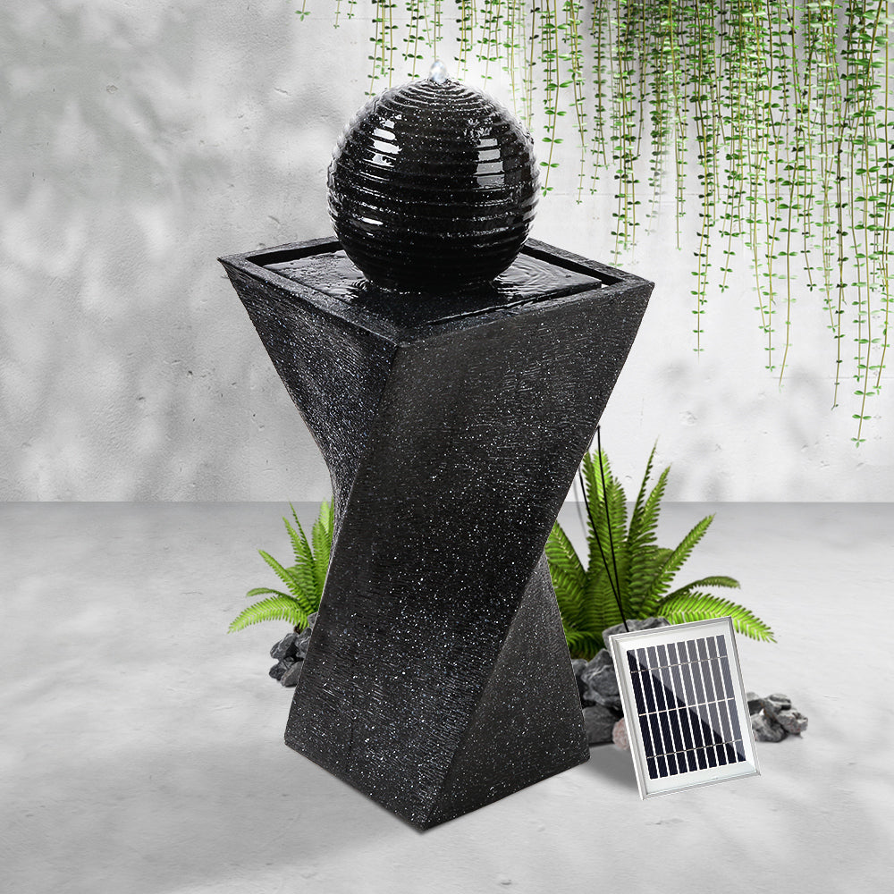 Gardeon Solar Fountain Water Feature Twisted LED Light Bird Bath 85CM Black
