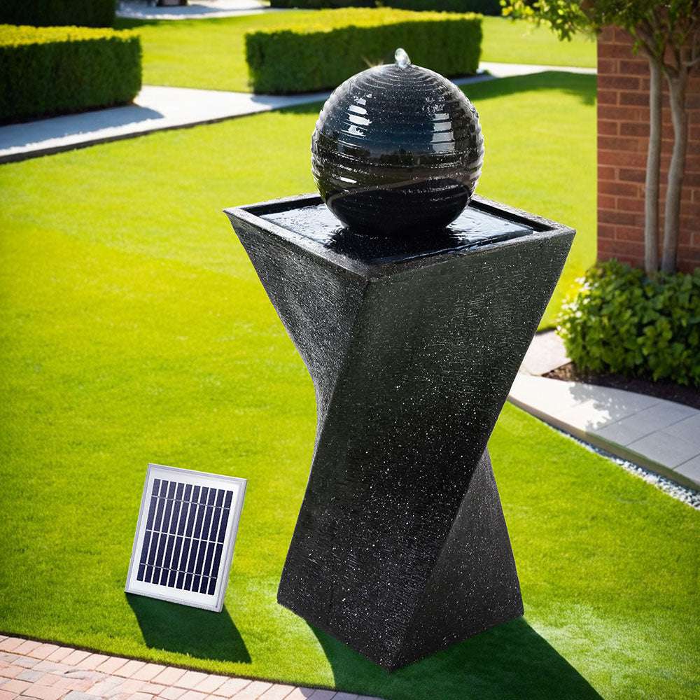 Gardeon Solar Fountain Water Feature Twisted LED Light Bird Bath 85CM Black