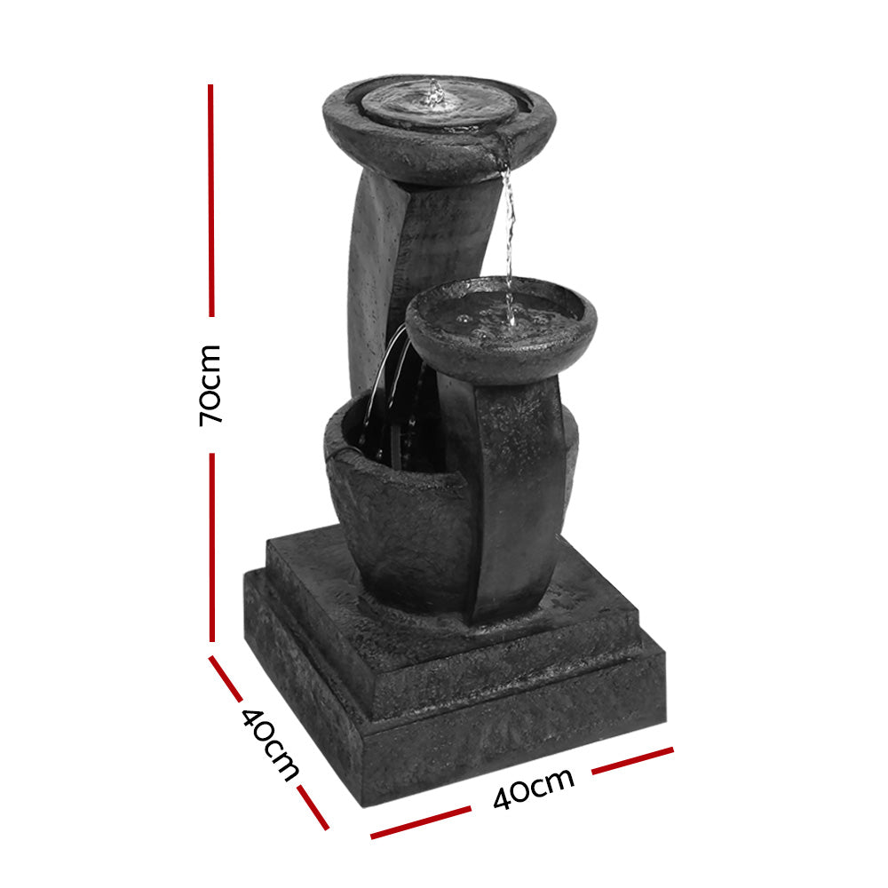 3-Tier Gardeon Solar Water Feature Cascading Fountain Mushroom LED Light 70CM