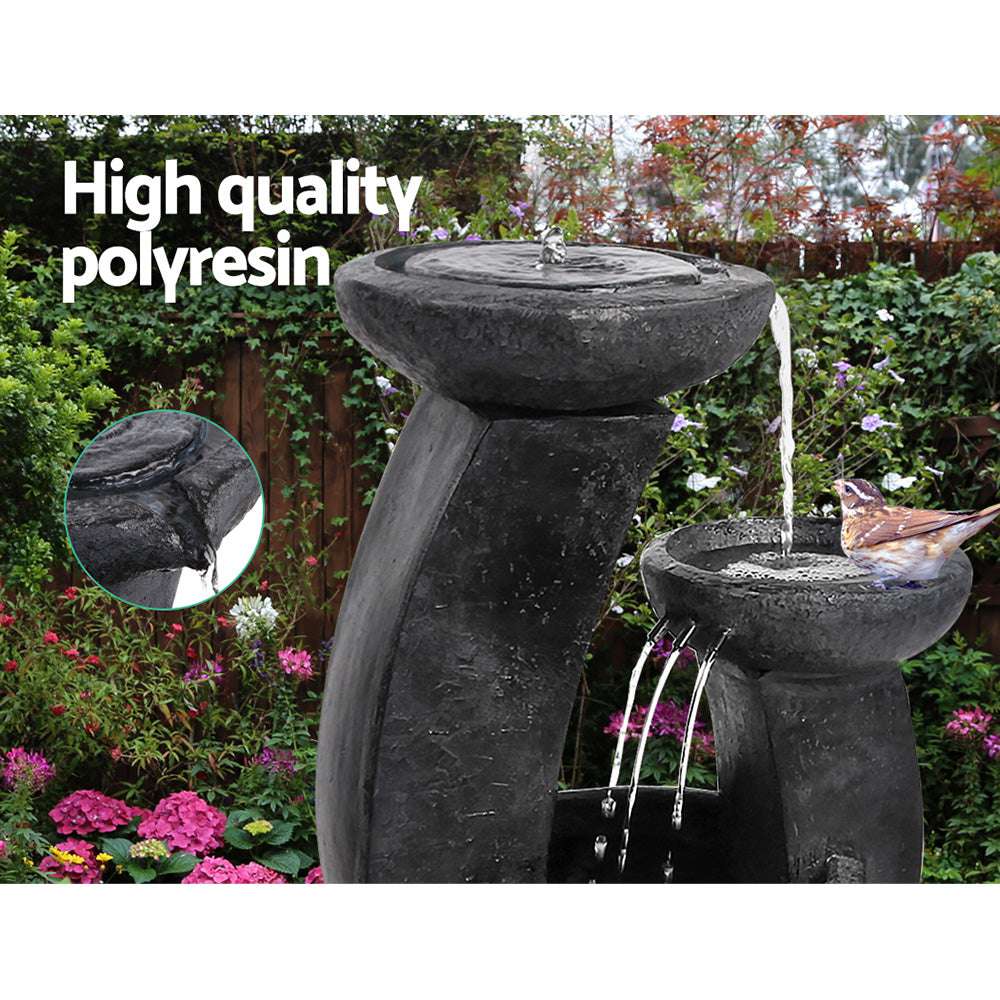 3-Tier Gardeon Solar Water Feature Cascading Fountain Mushroom LED Light 70CM