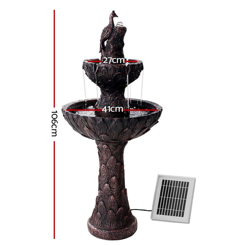 Gardeon Solar Fountain Water Feature with Pump Kit Bird Bath 106CM Peacock
