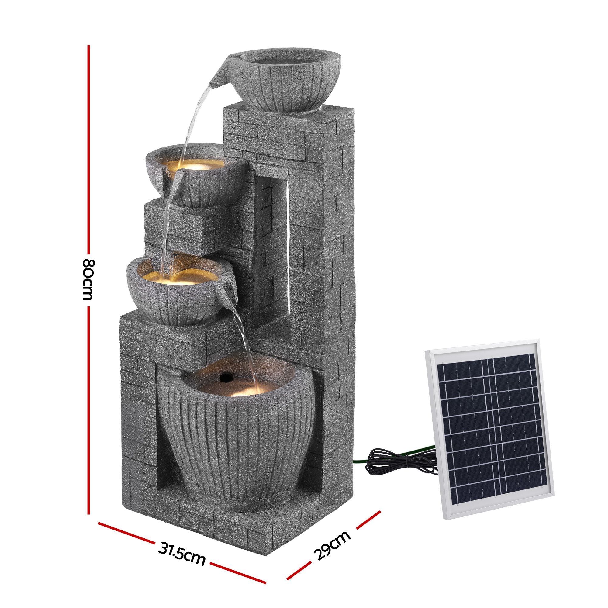 Gardeon Solar Fountains Water Features Cascading Design Polyresin 80cm Grey Bedworld