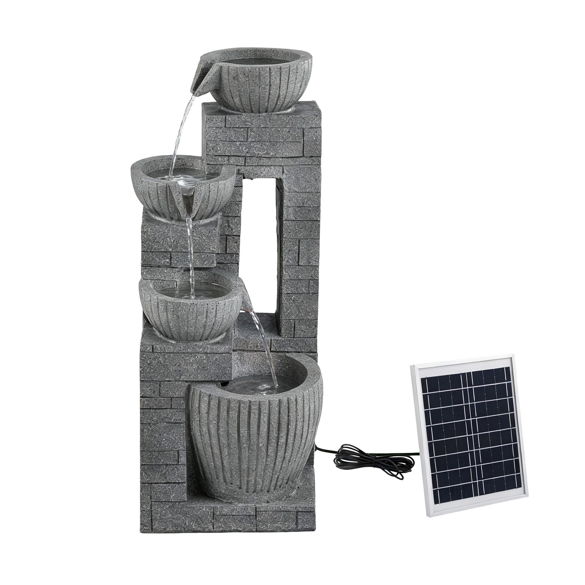 Gardeon Solar Fountains Water Features Cascading Design Polyresin 80cm Grey Bedworld