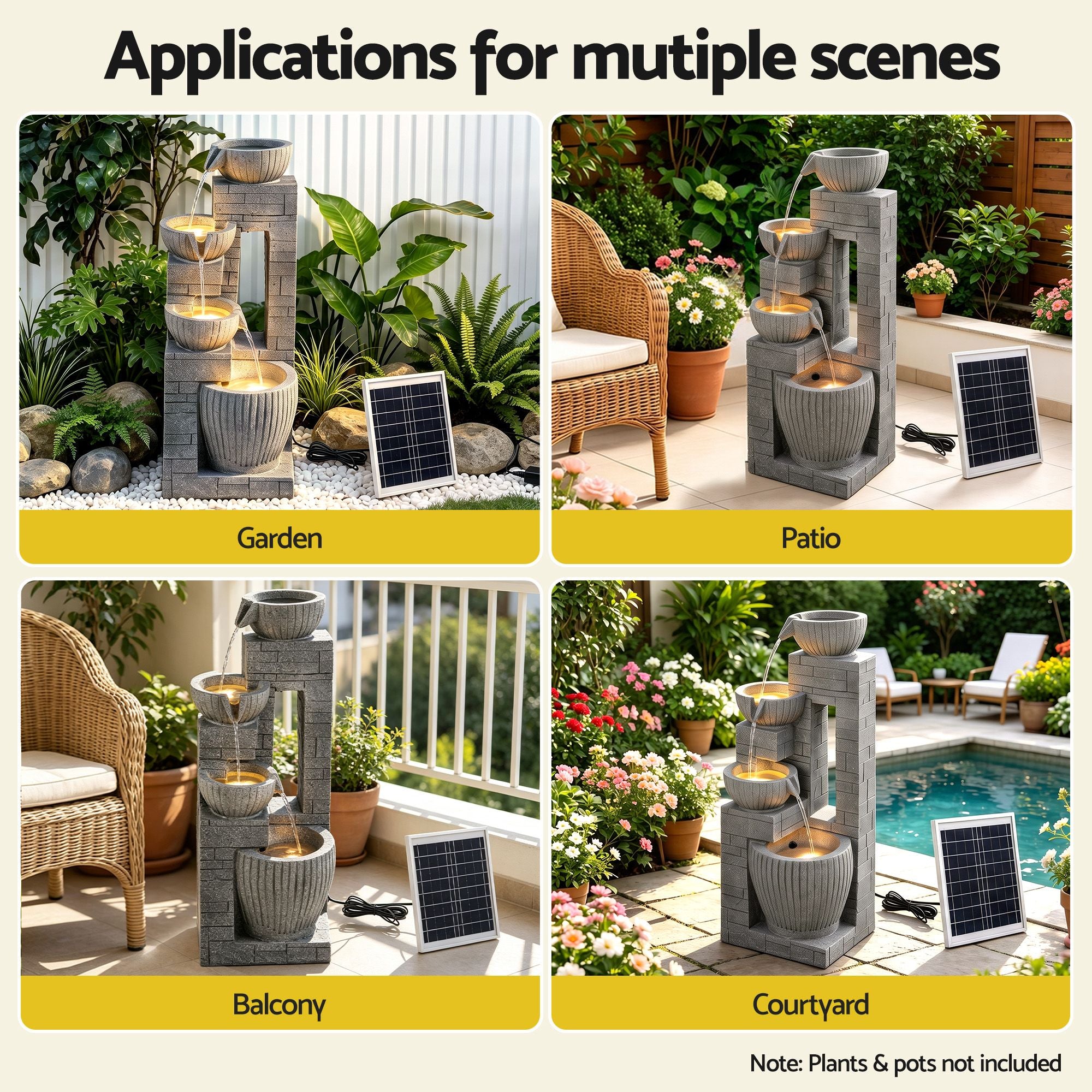 Gardeon Solar Fountains Water Features Cascading Design Polyresin 80cm Grey Bedworld