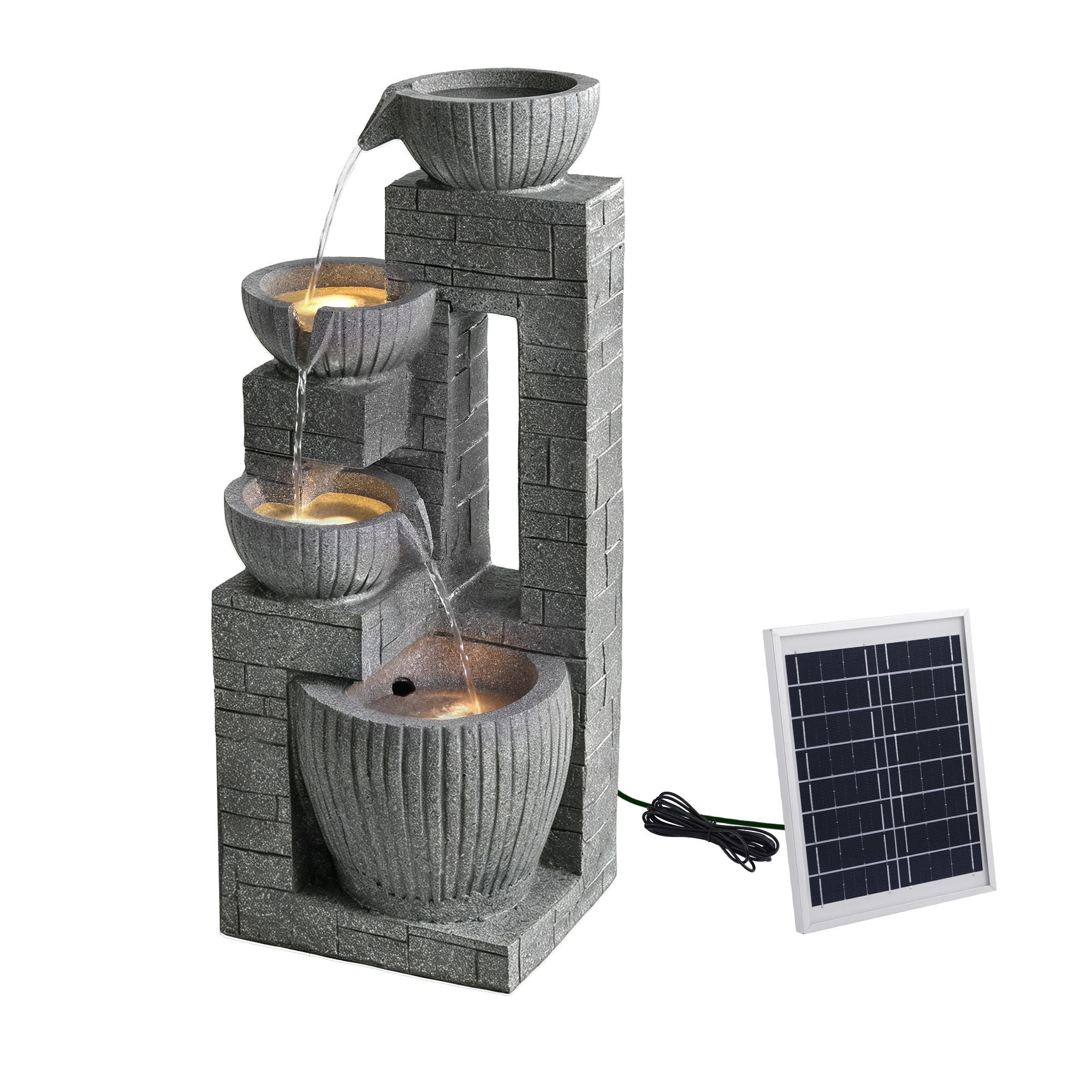 Gardeon Solar Fountains Water Features Cascading Design Polyresin 80cm Grey Bedworld
