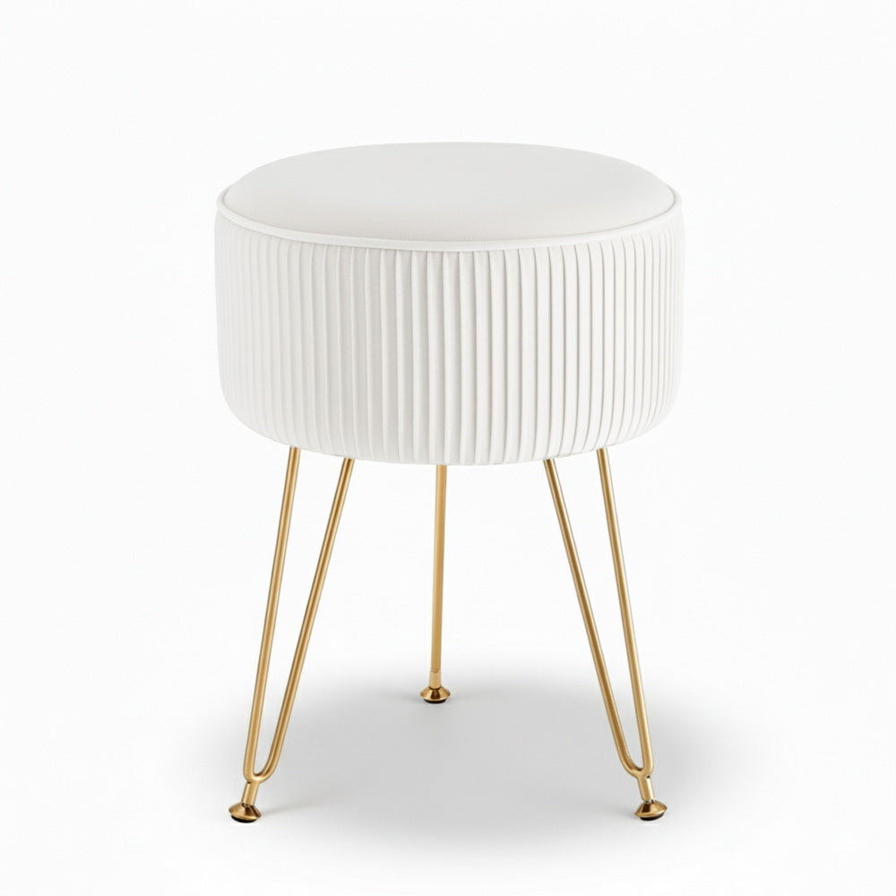 Artiss Ottoman Foot Stool Vanity Velvet Round White