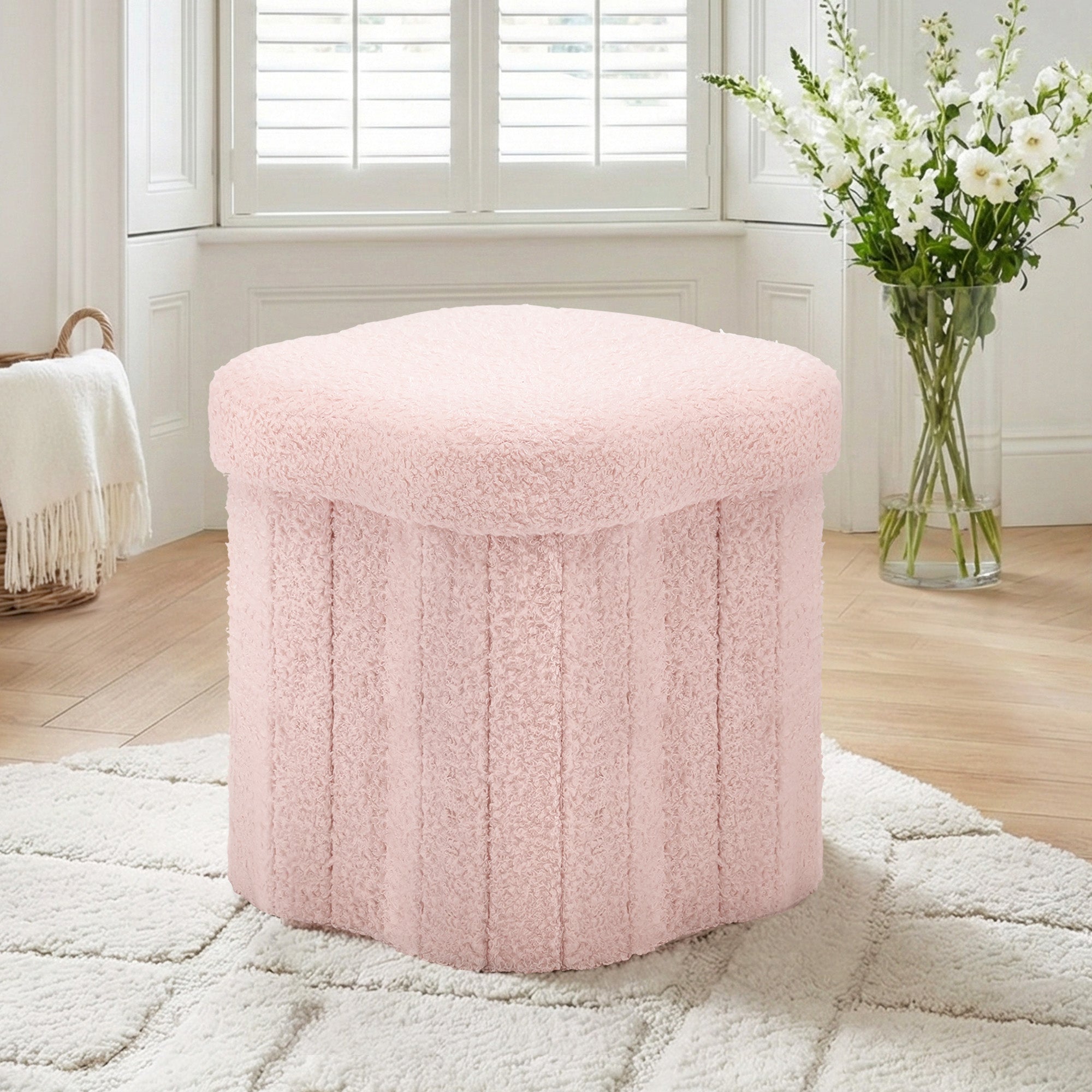 Artiss Storage Ottoman Foot Stool Foldable Pink Bedworld