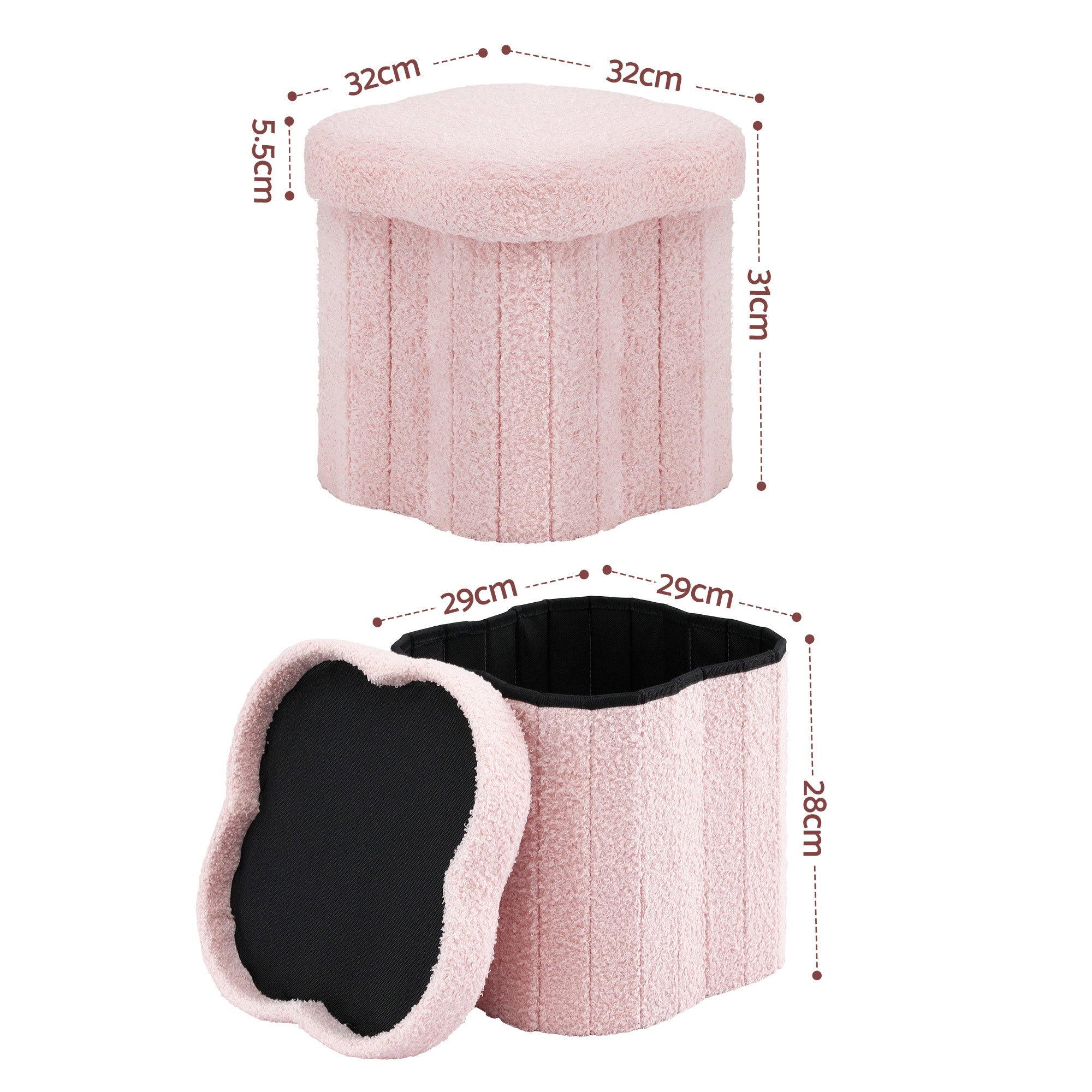 Artiss Storage Ottoman Foot Stool Foldable Pink Bedworld