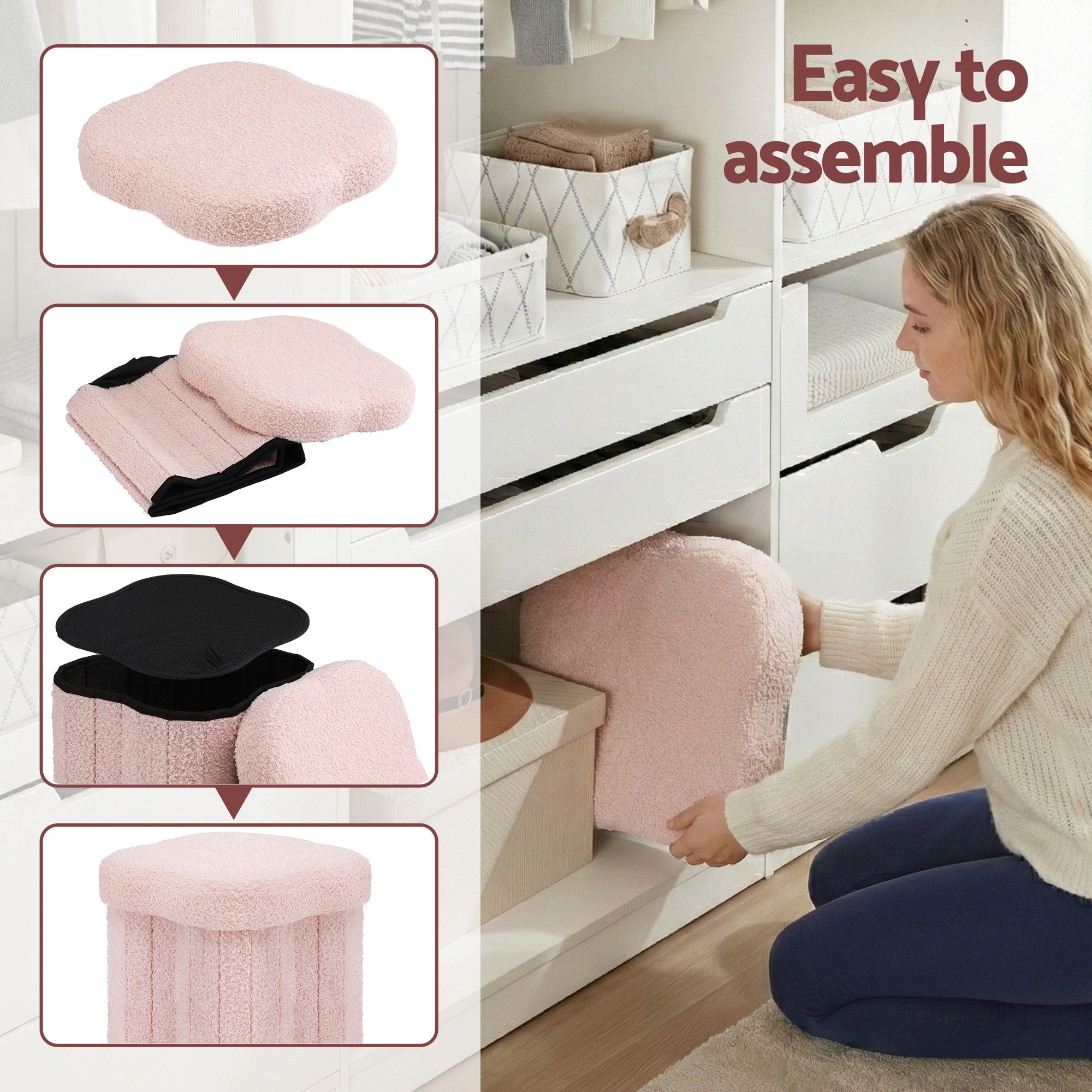 Artiss Storage Ottoman Foot Stool Foldable Pink Bedworld