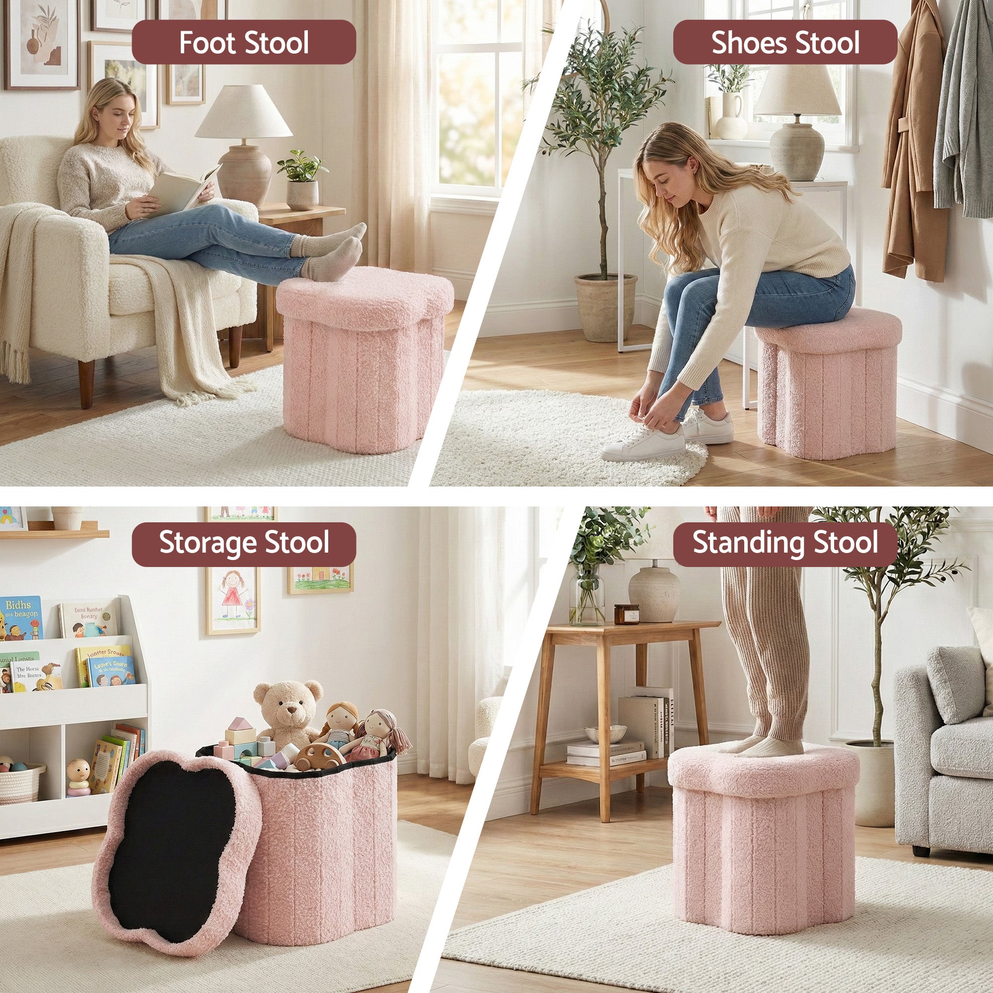Artiss Storage Ottoman Foot Stool Foldable Pink Bedworld
