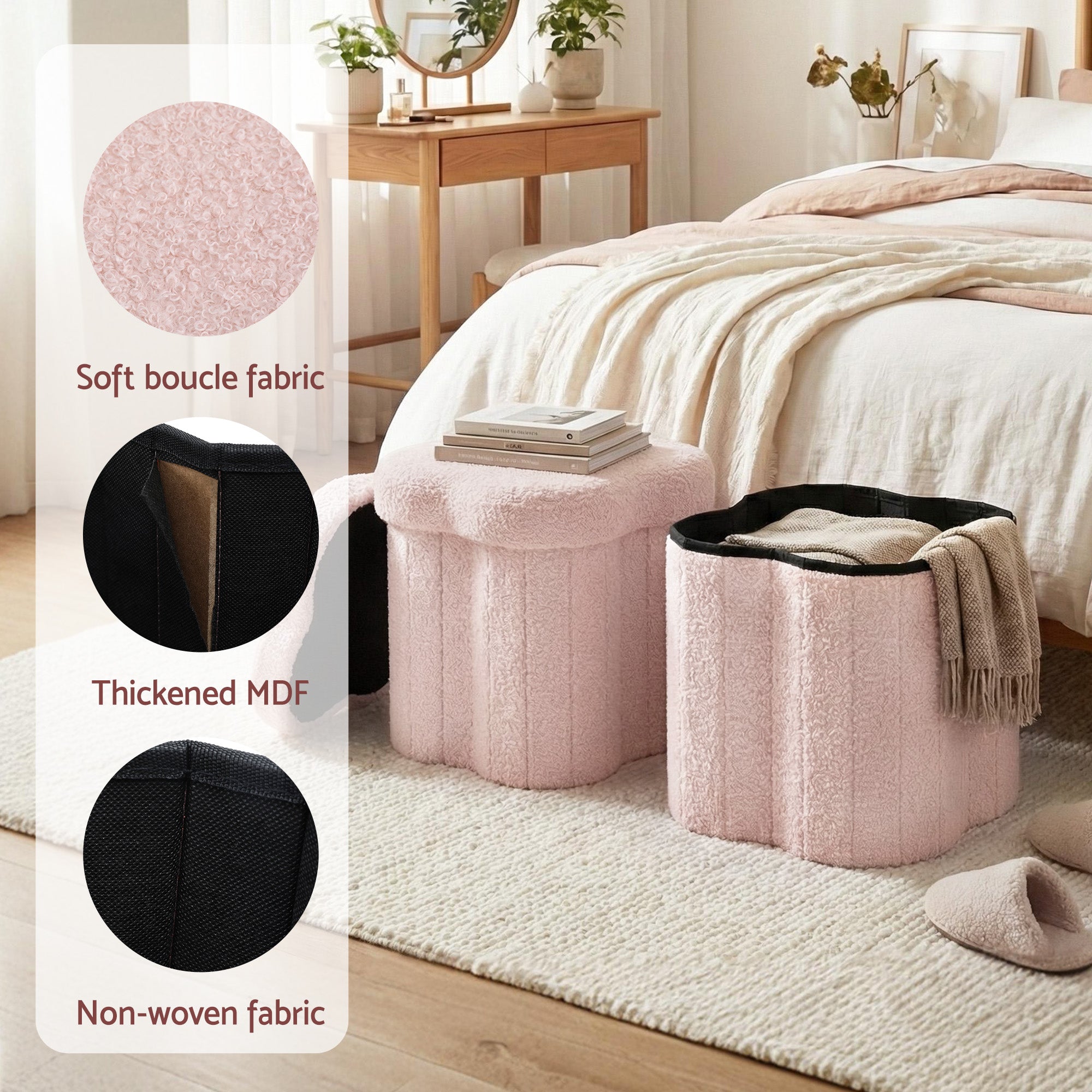 Artiss Storage Ottoman Foot Stool Foldable Pink Bedworld