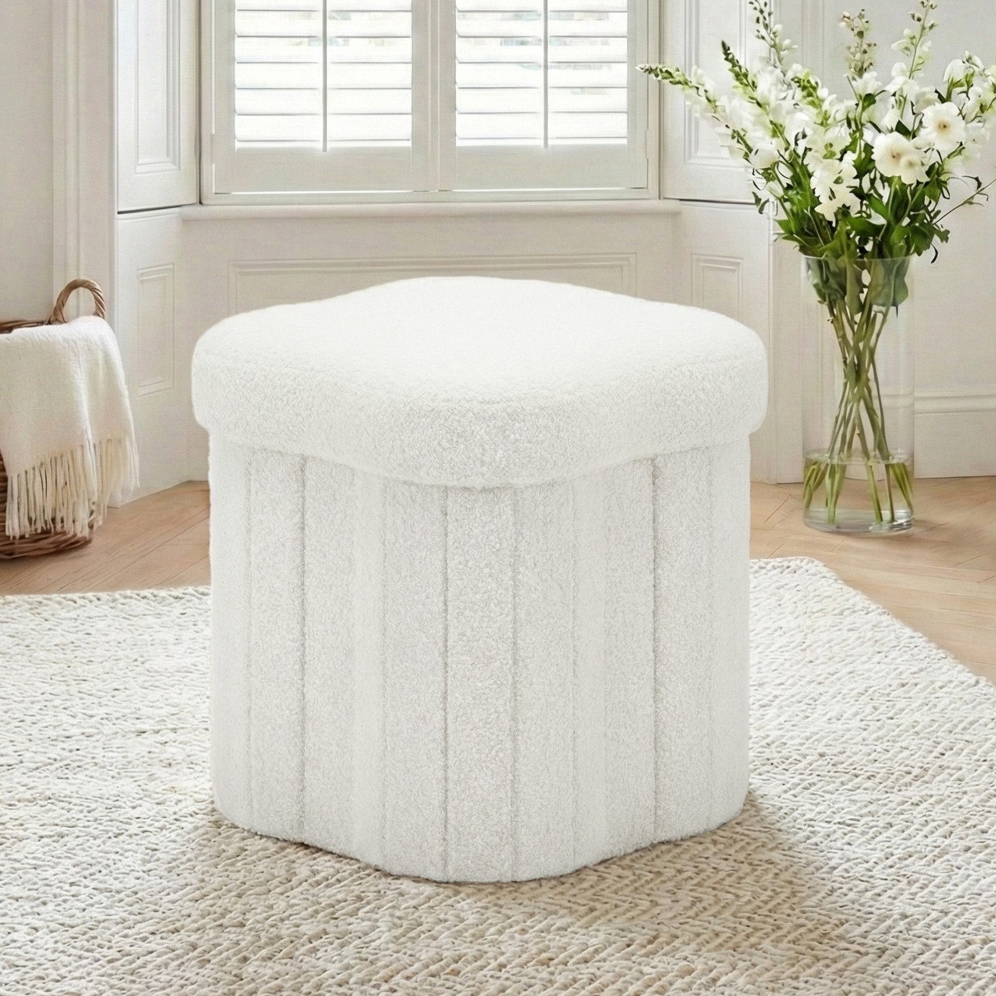 Artiss Storage Ottoman Foot Stool Foldable White Bedworld