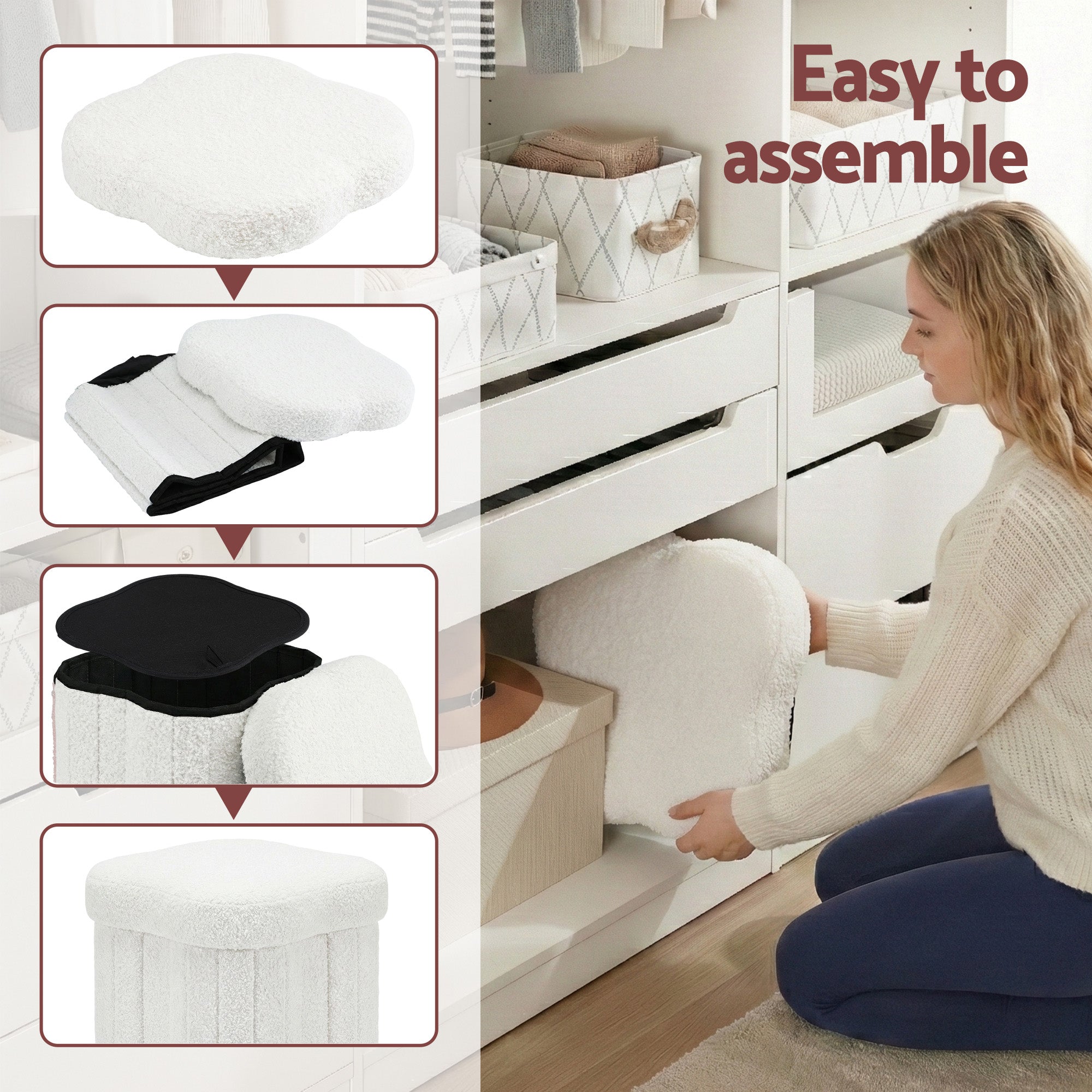 Artiss Storage Ottoman Foot Stool Foldable White Bedworld