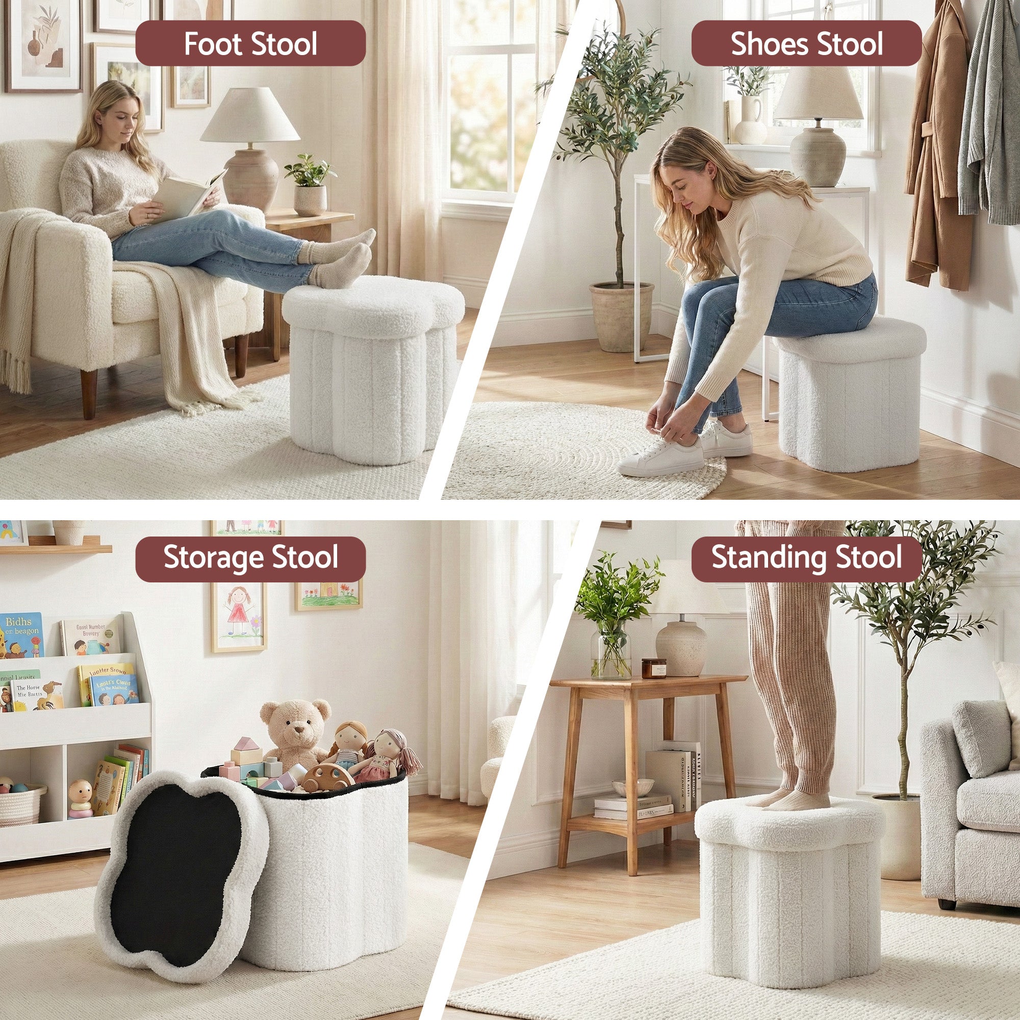 Artiss Storage Ottoman Foot Stool Foldable White Bedworld