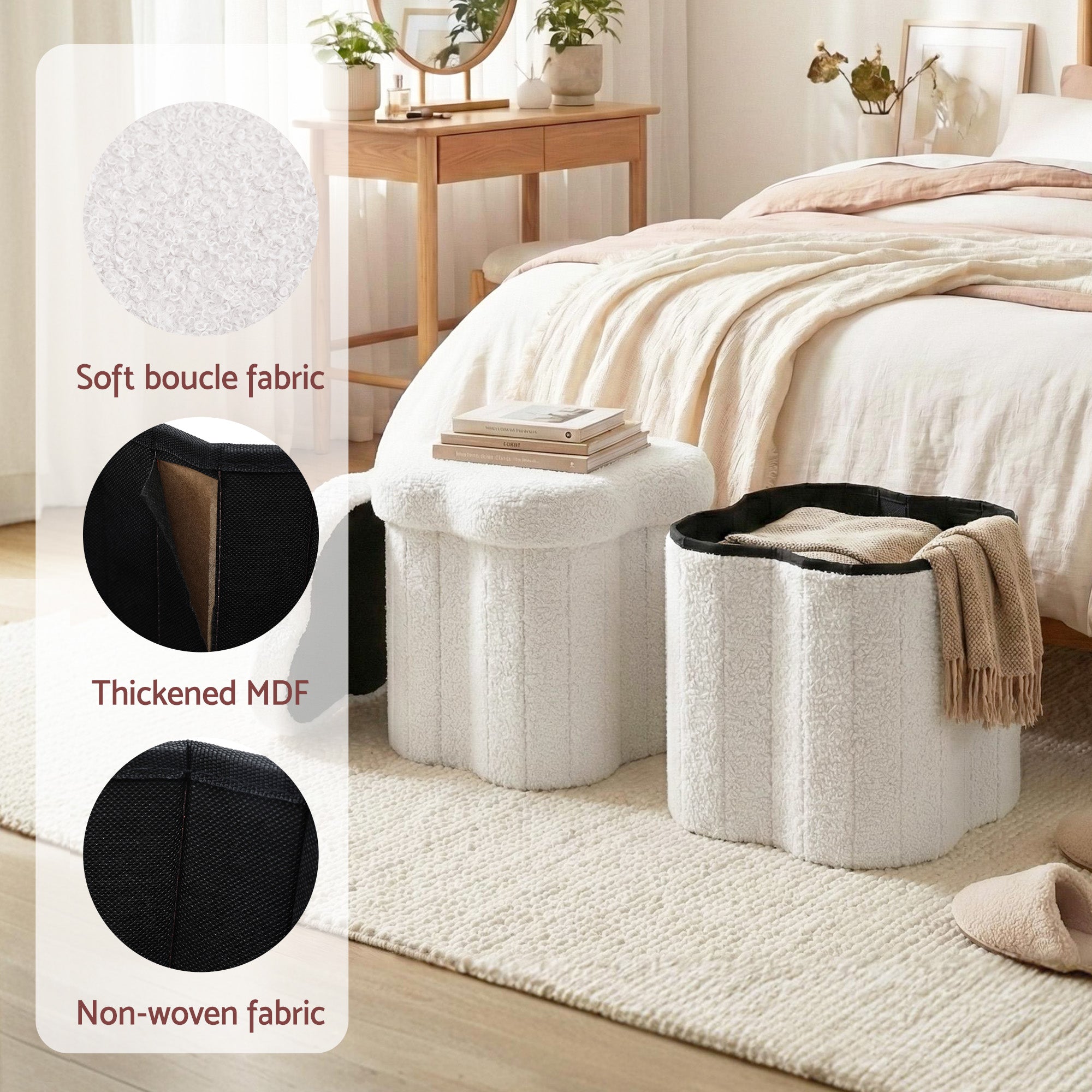 Artiss Storage Ottoman Foot Stool Foldable White Bedworld