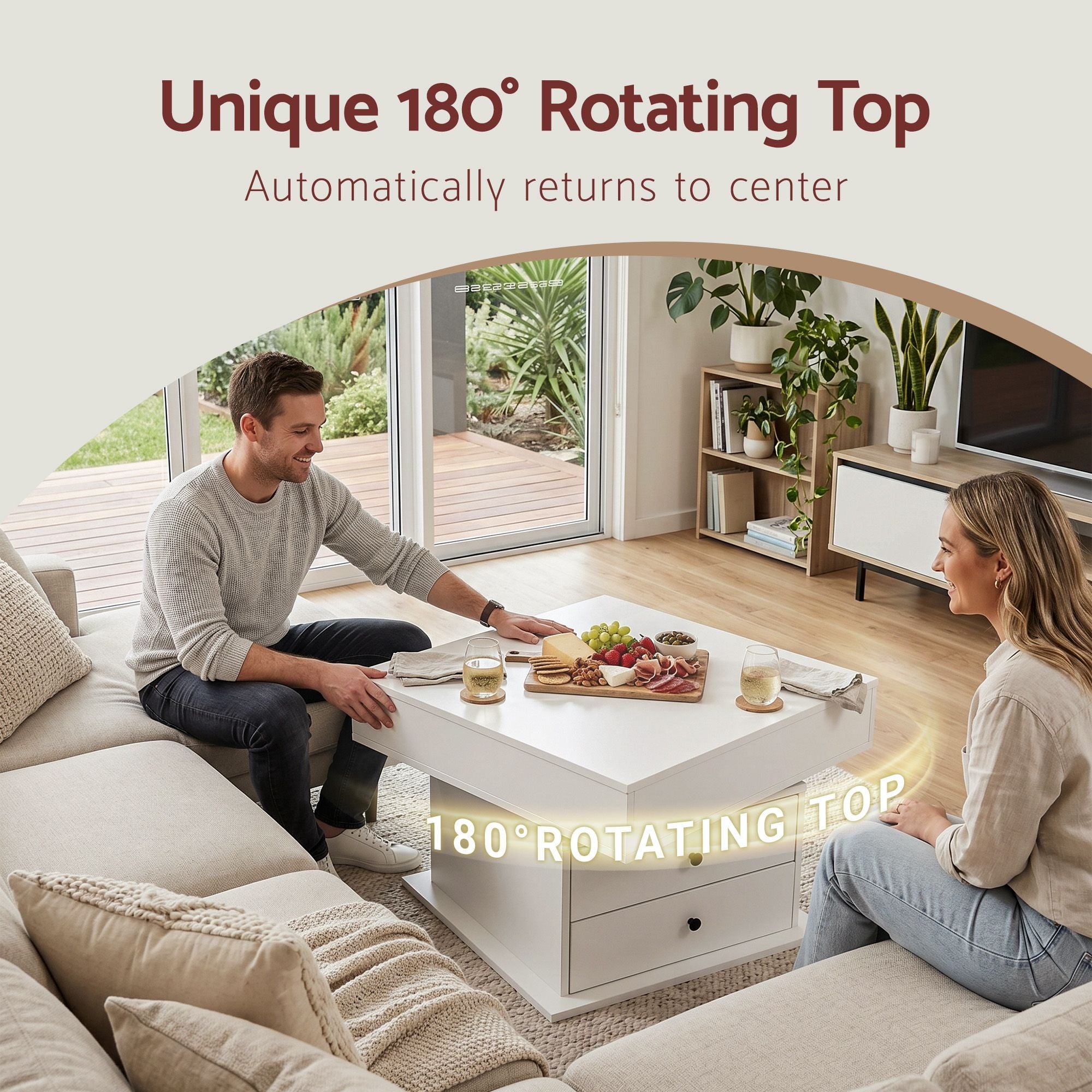 Artiss Lift Top Coffee Table Centre Table with Rotating Top Hidden Storage White Bedworld