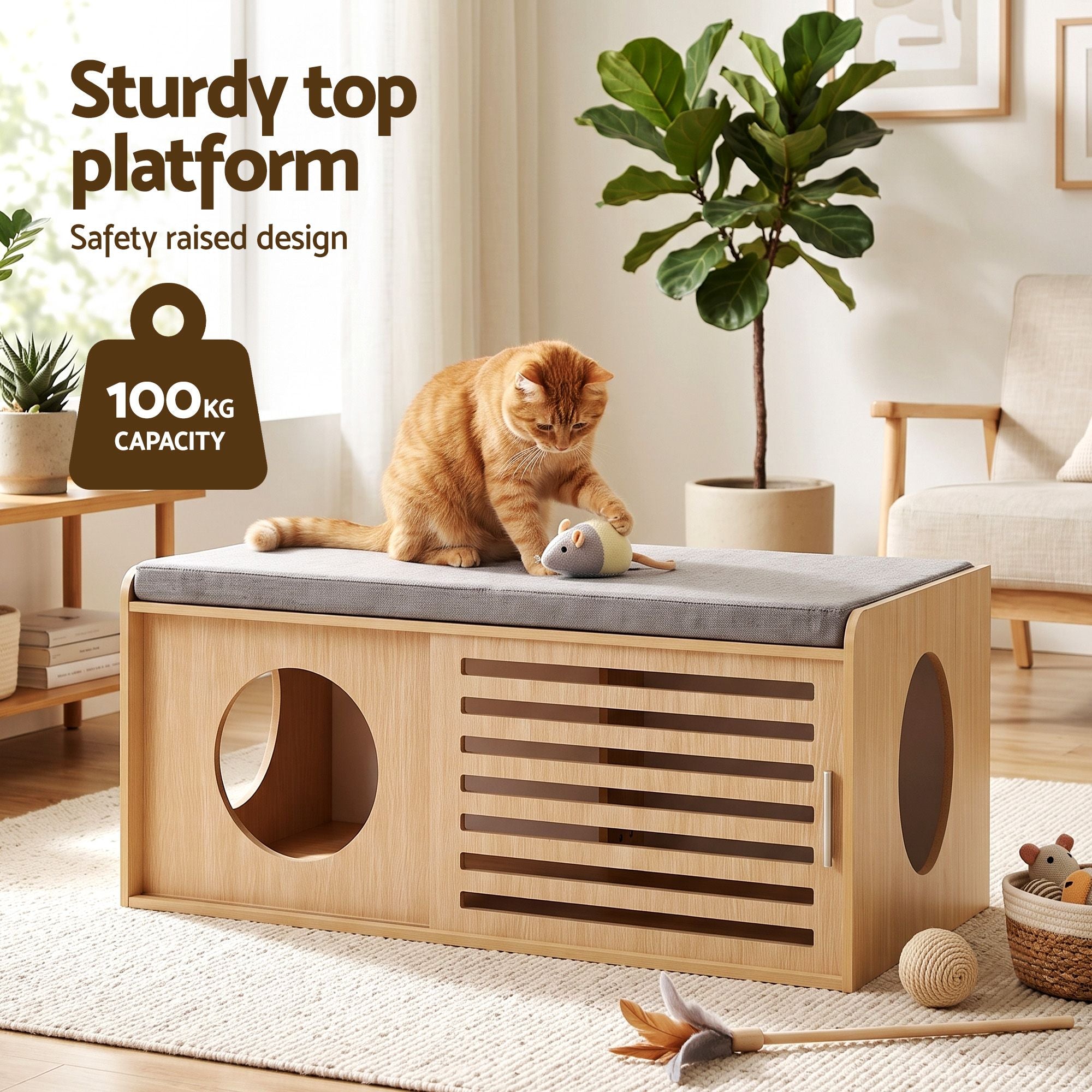 Artiss Pet Ottoman Footrest Bench with MDF Frame 100kg Capacity Natural Bedworld