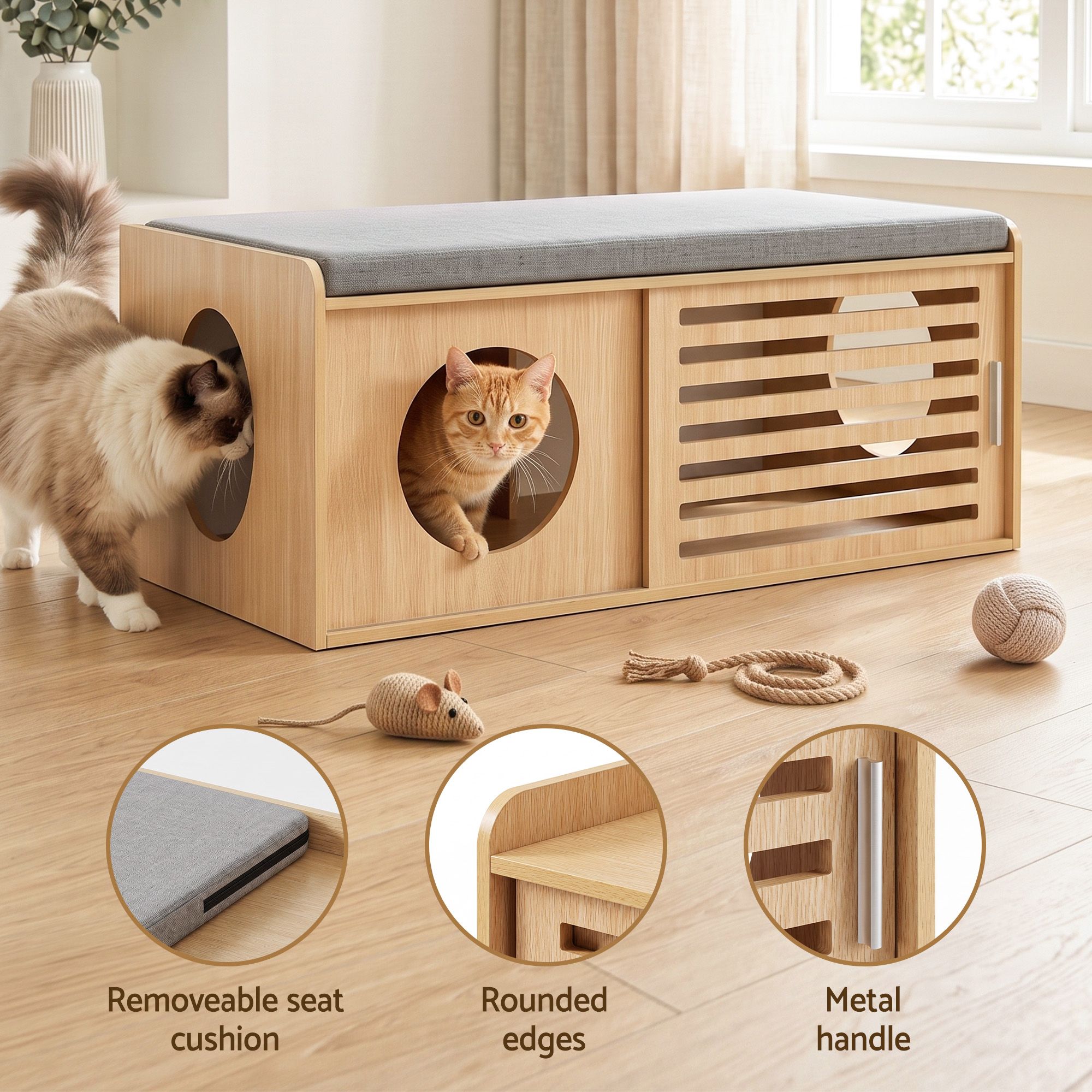 Artiss Pet Ottoman Footrest Bench with MDF Frame 100kg Capacity Natural Bedworld
