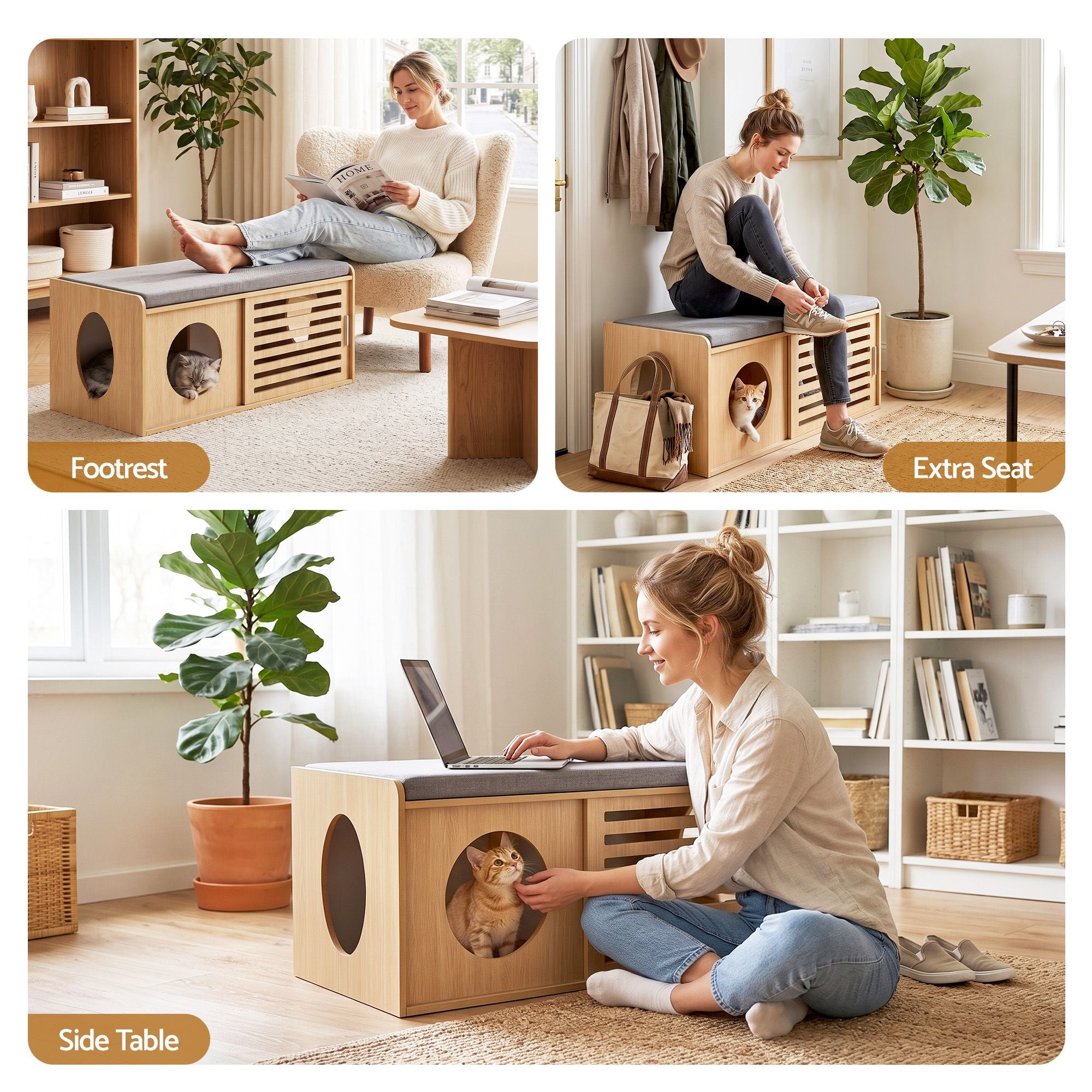 Artiss Pet Ottoman Footrest Bench with MDF Frame 100kg Capacity Natural Bedworld