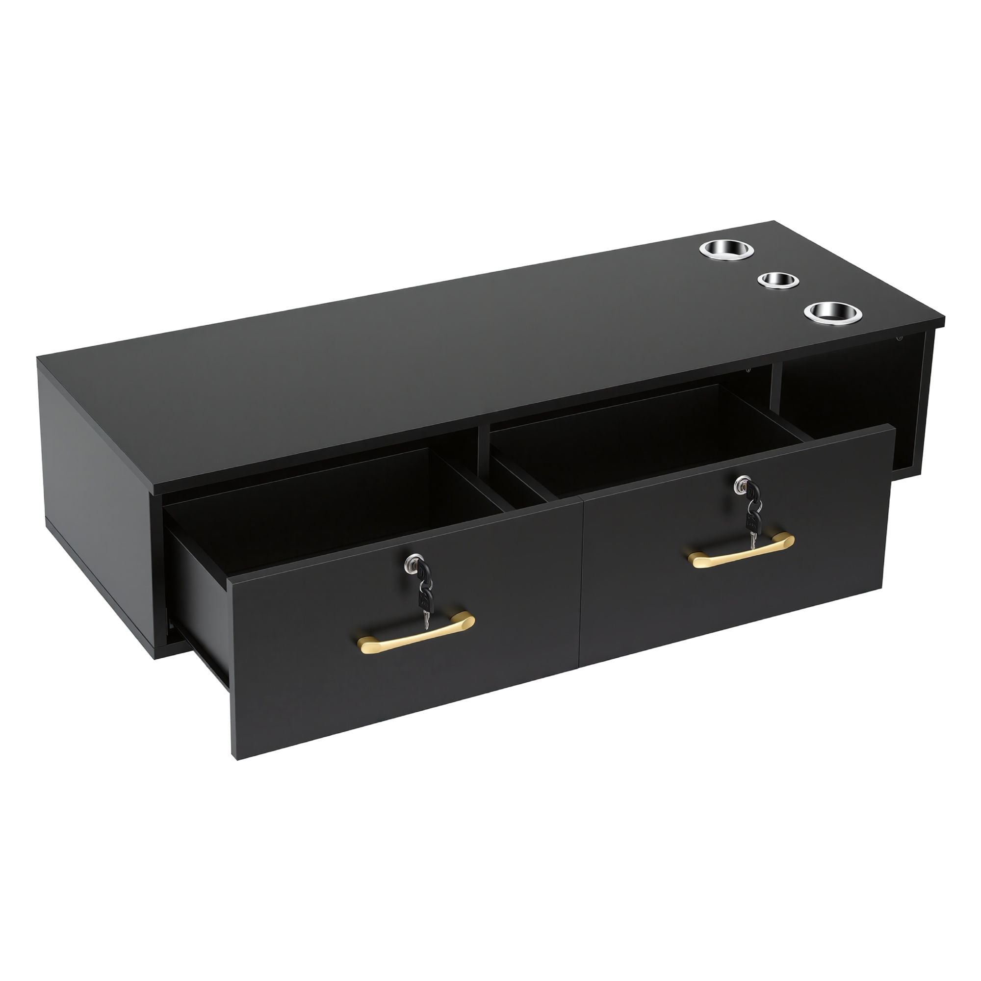 Artiss Wall Mounted Salon Station Cabinet, Hair Styling Station with 2 Lockable Drawers & 3 Appliance Holders, Wooden Barber Spa Equipment for Vanity, Black Bedworld