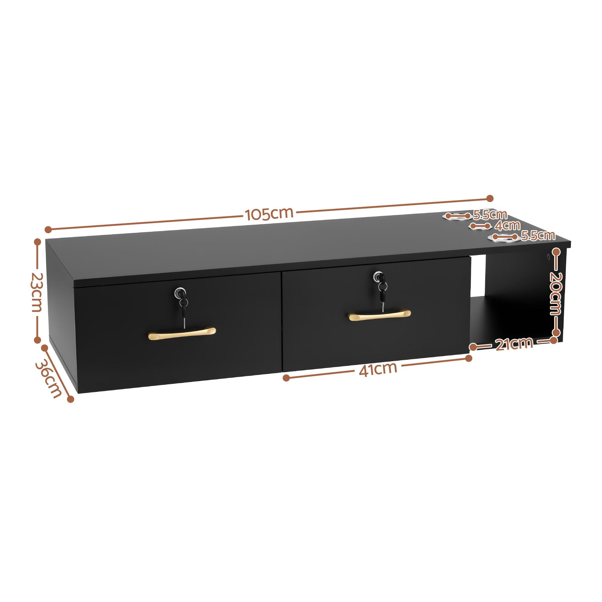 Artiss Wall Mounted Salon Station Cabinet, Hair Styling Station with 2 Lockable Drawers & 3 Appliance Holders, Wooden Barber Spa Equipment for Vanity, Black Bedworld