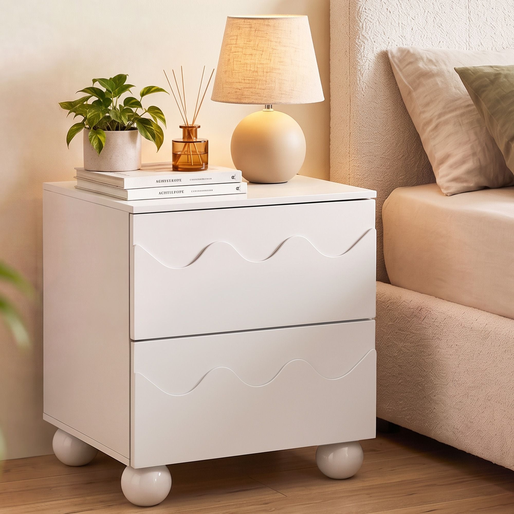 Artiss Bedside Table Nightstand 2 Drawers Storage Side Cabinet Beige Bedworld