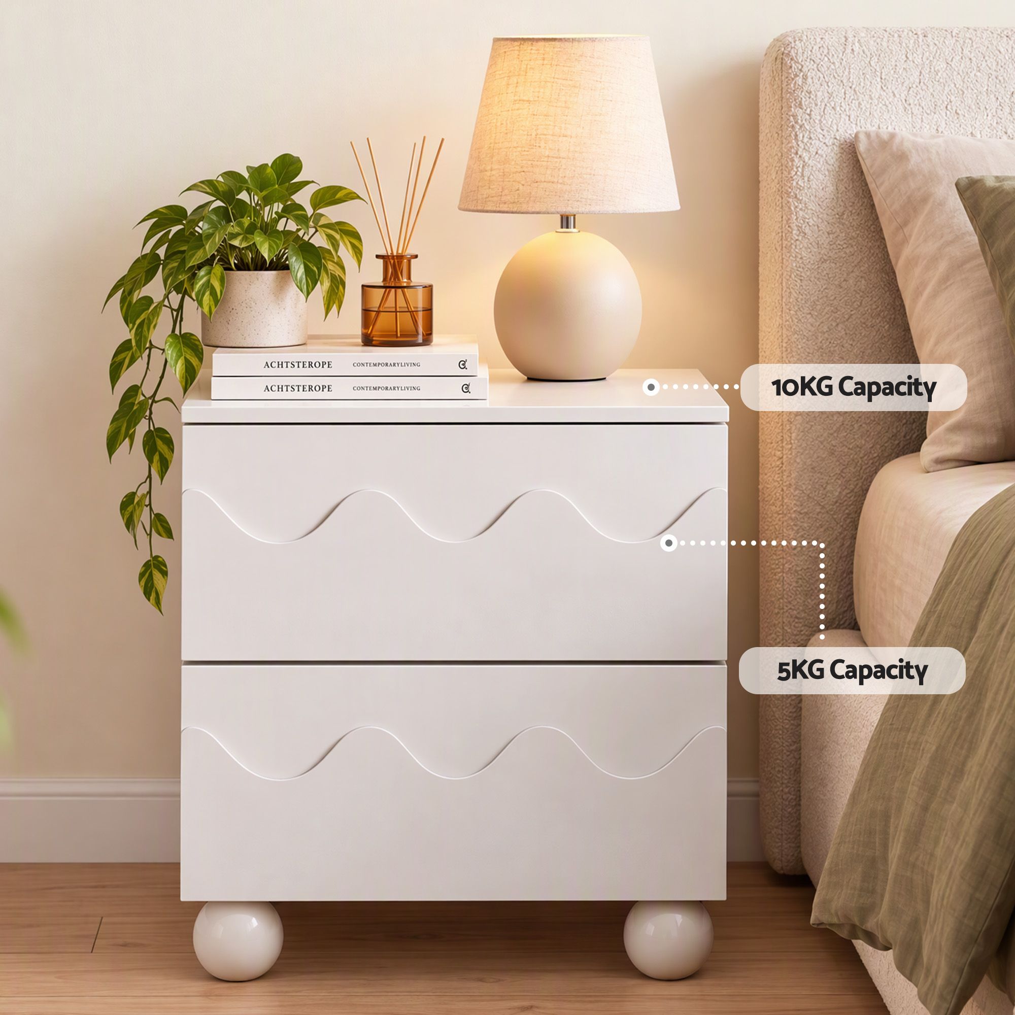 Artiss Bedside Table Nightstand 2 Drawers Storage Side Cabinet Beige Bedworld