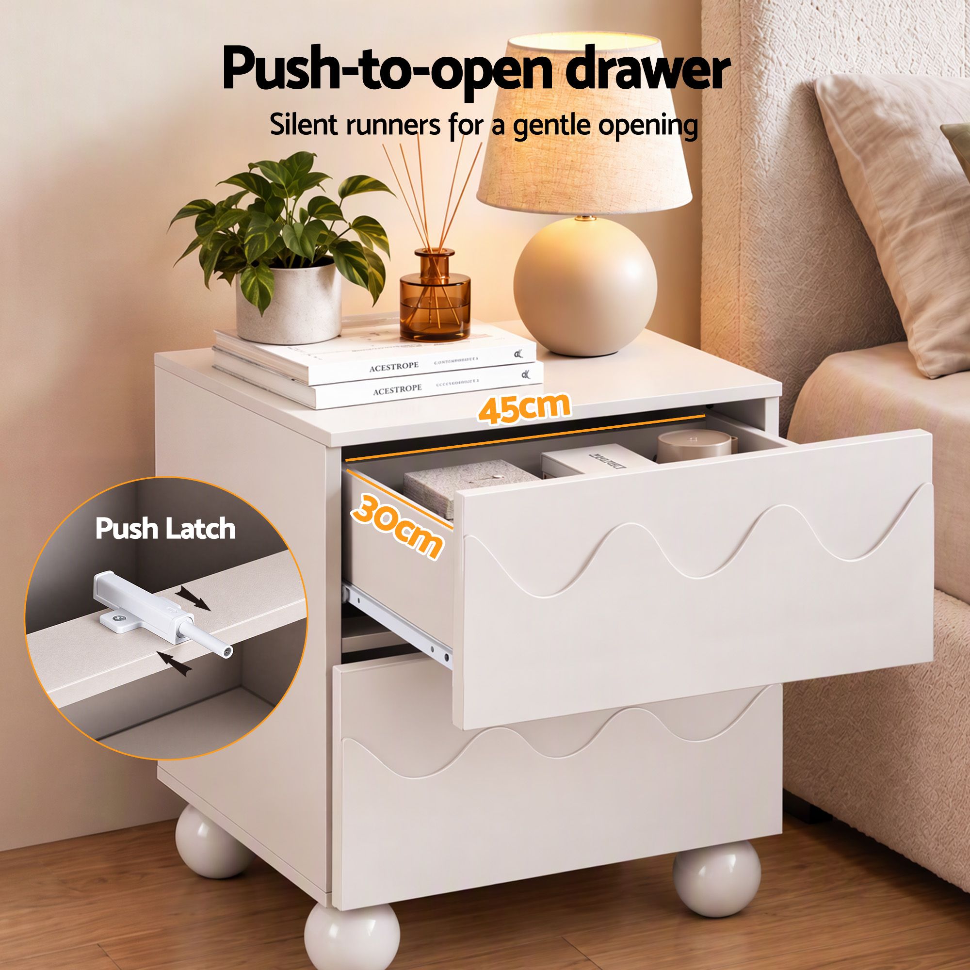 Artiss Bedside Table Nightstand 2 Drawers Storage Side Cabinet Beige Bedworld