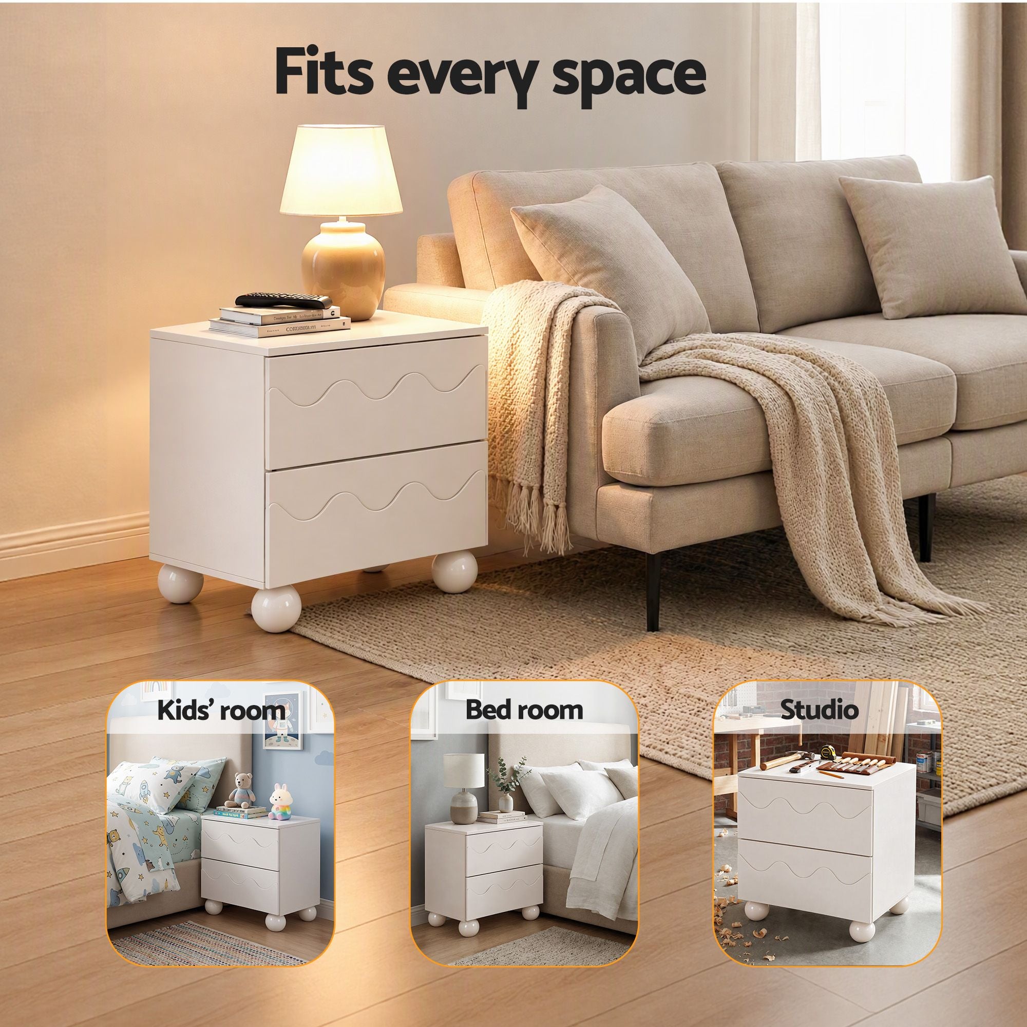Artiss Bedside Table Nightstand 2 Drawers Storage Side Cabinet Beige Bedworld