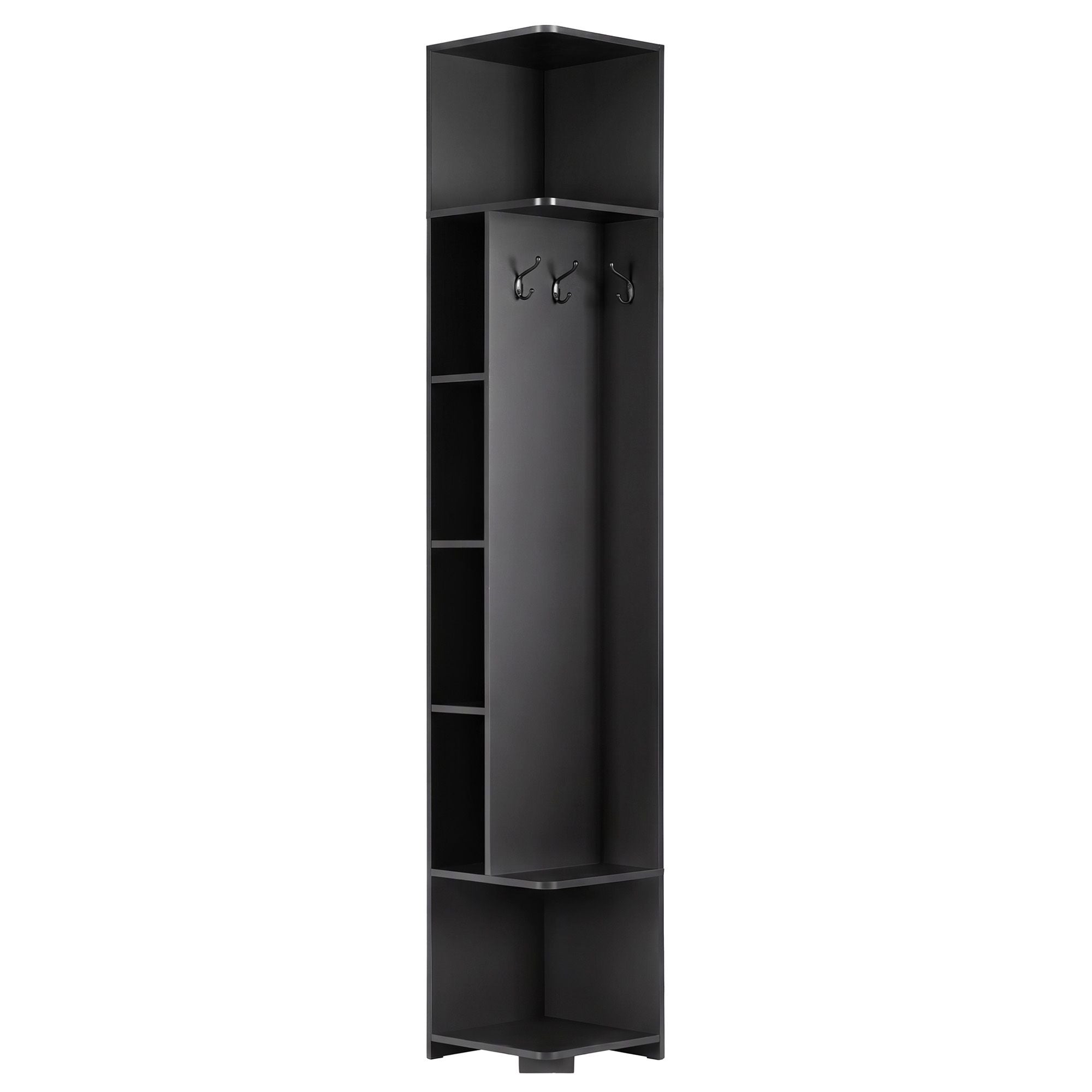 Artiss Corner Bookshelf 6-Tier Shelving with Coat Rack Black Bedworld