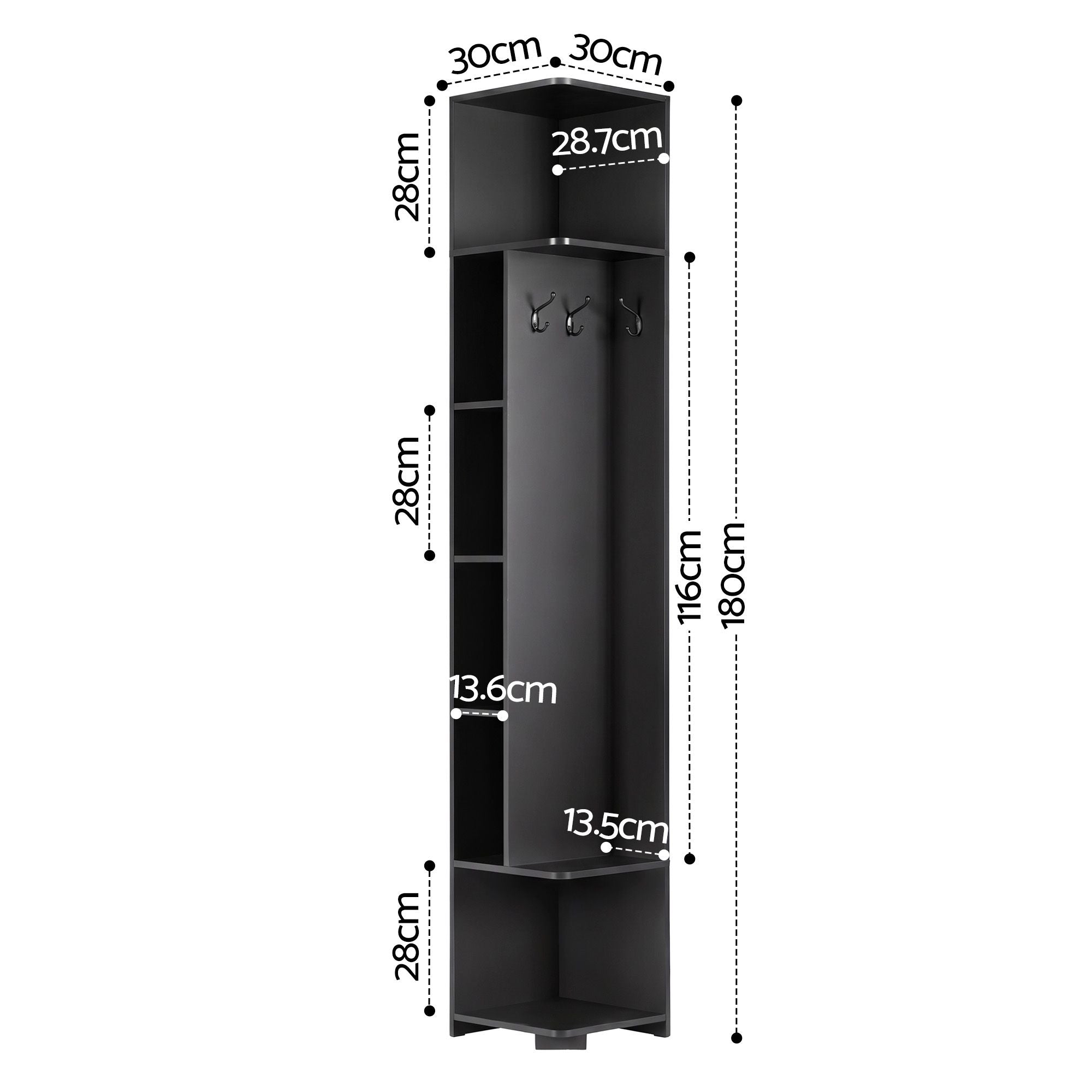 Artiss Corner Bookshelf 6-Tier Shelving with Coat Rack Black Bedworld