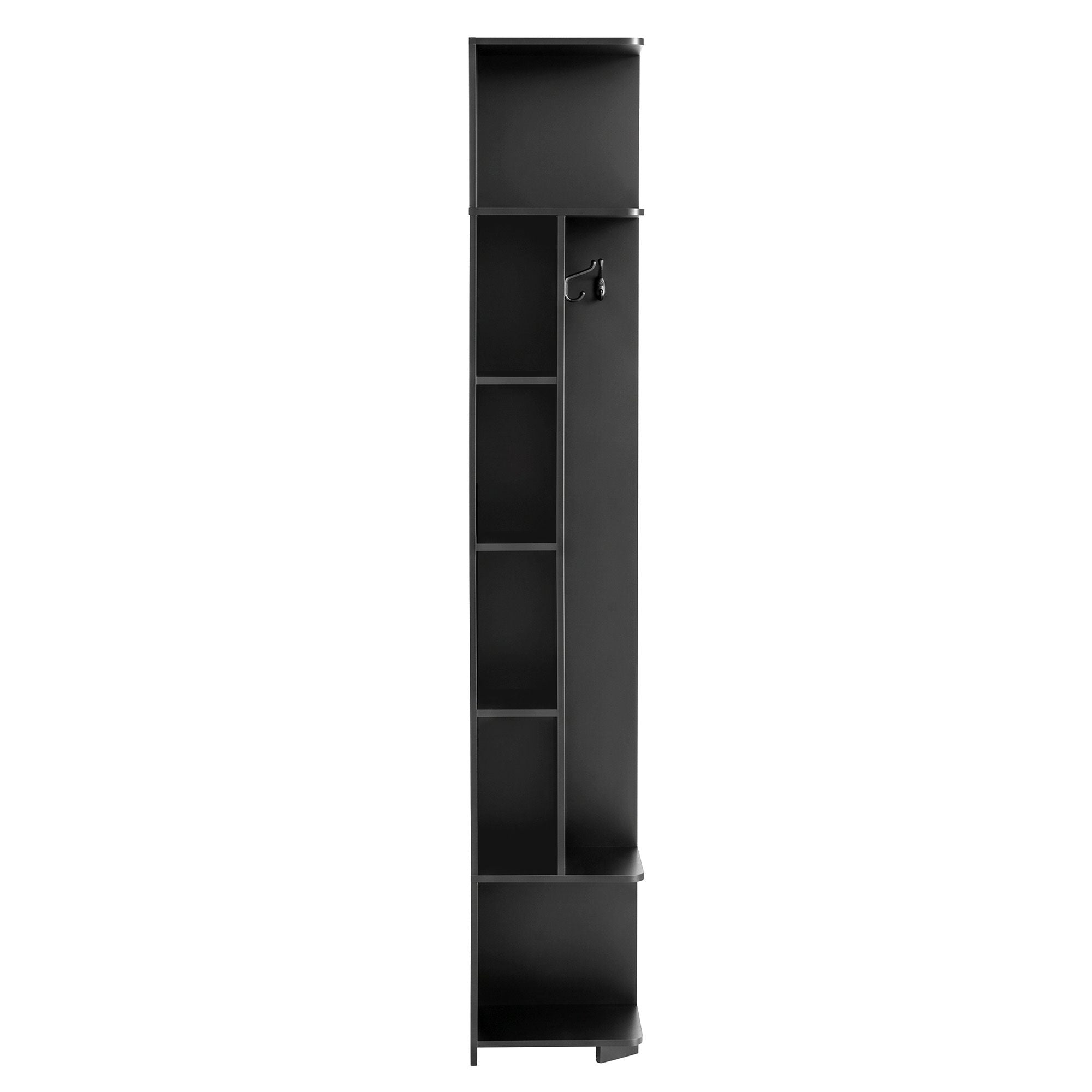 Artiss Corner Bookshelf 6-Tier Shelving with Coat Rack Black Bedworld
