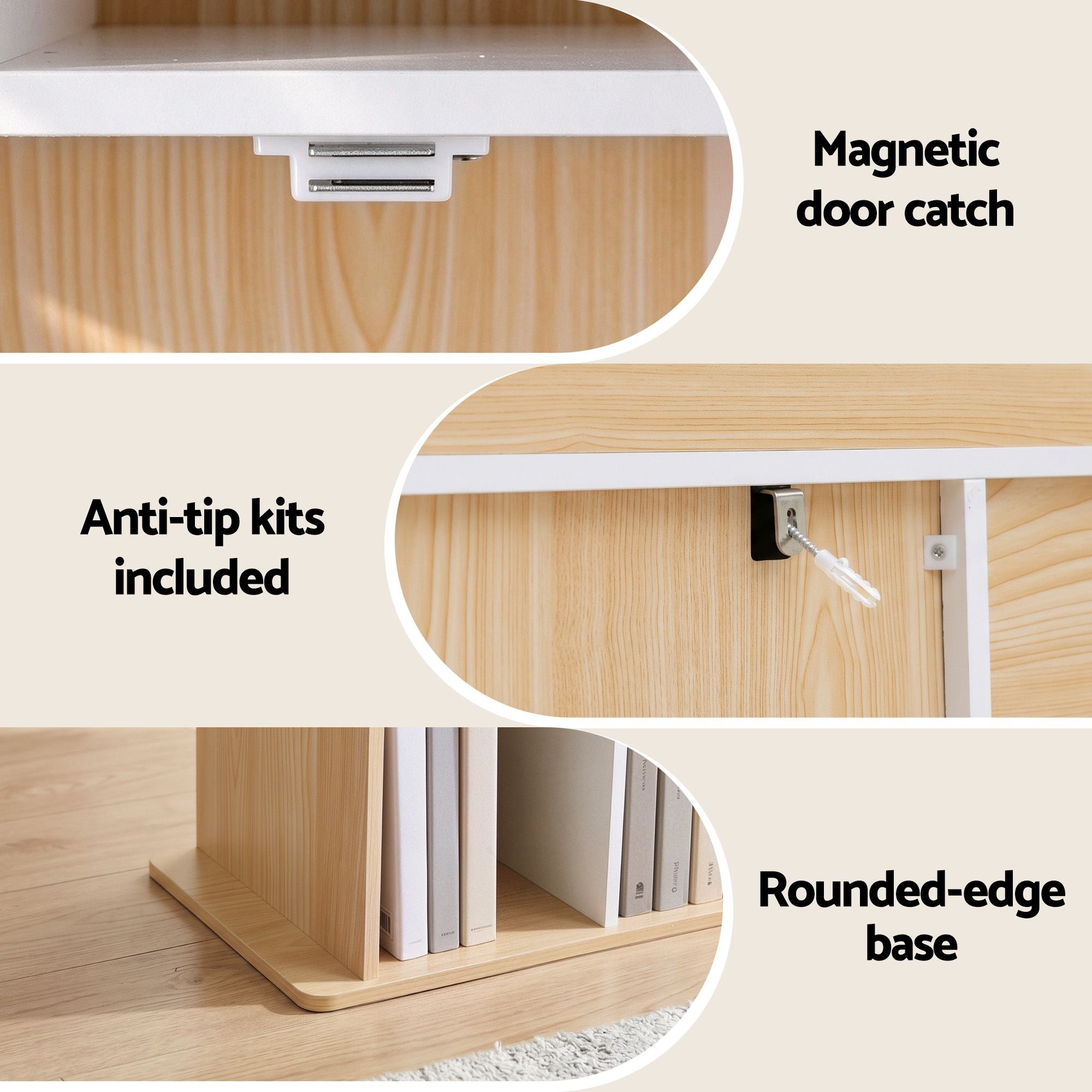 Artiss House Bookshelf 4 Tier Kids Storage Cabinet Shelf Unit White Pine Bedworld