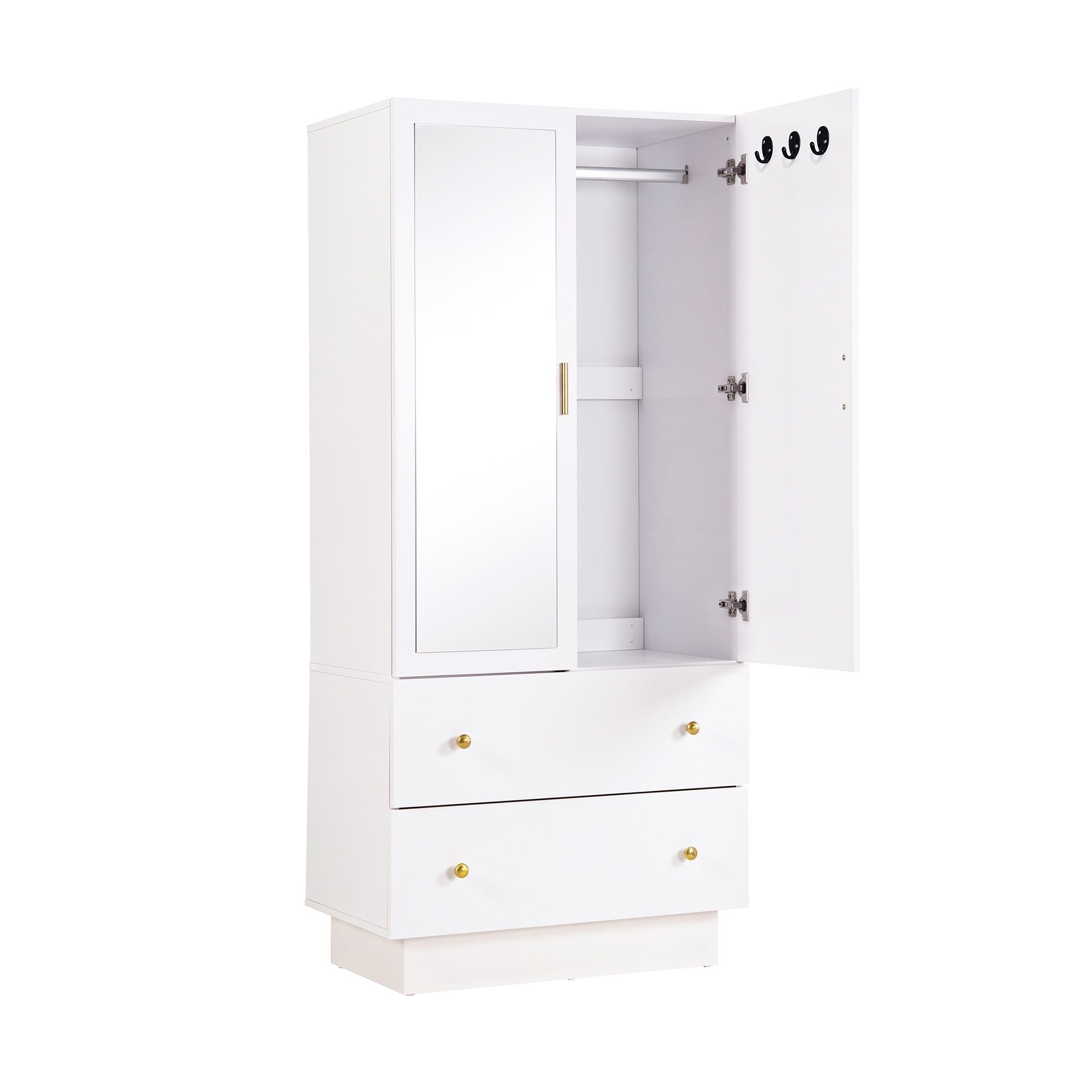 Artiss LED Wardrobe Cabinet Clothes Storage with Mirror 2 Drawers Hanging Rail Bedworld