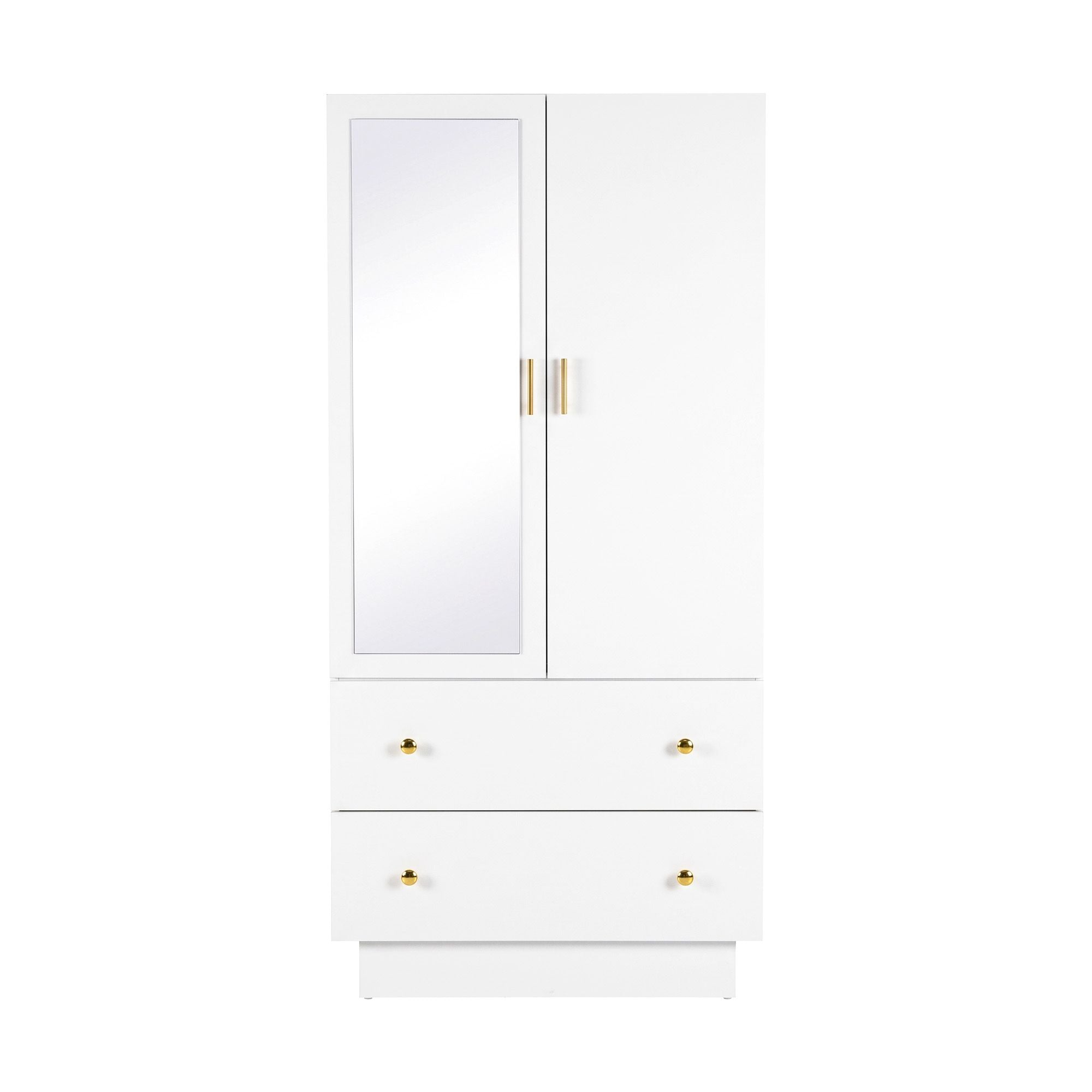 Artiss LED Wardrobe Cabinet Clothes Storage with Mirror 2 Drawers Hanging Rail Bedworld
