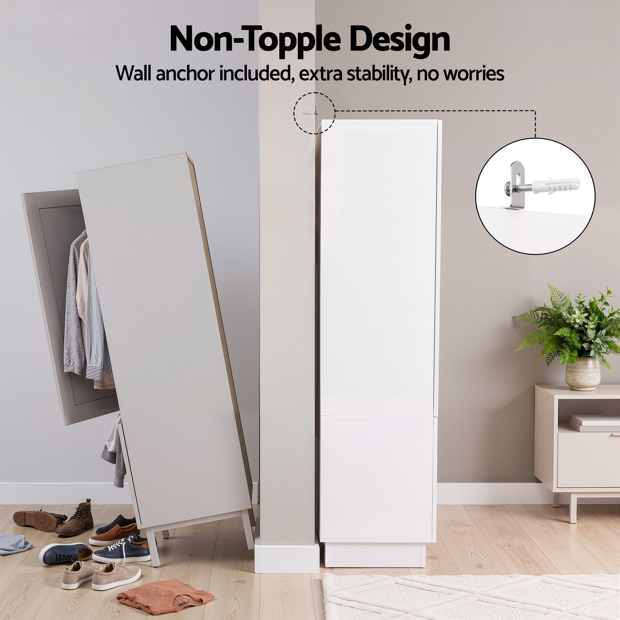 Artiss LED Wardrobe Cabinet Clothes Storage with Mirror 2 Drawers Hanging Rail Bedworld