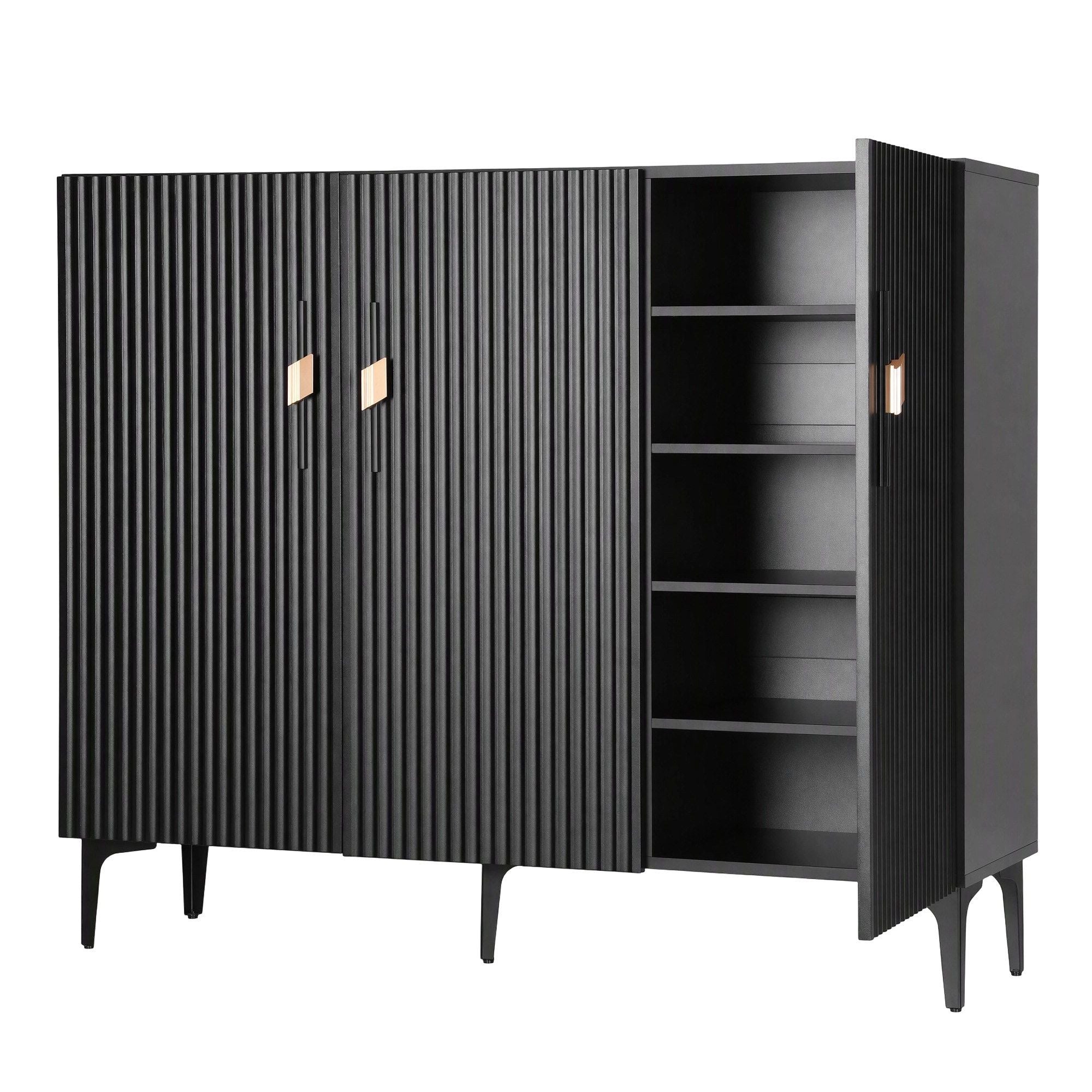 Artiss Shoe Cabinet Fluted Style 25 Pairs Shoe Storage Cupboard Black Bedworld