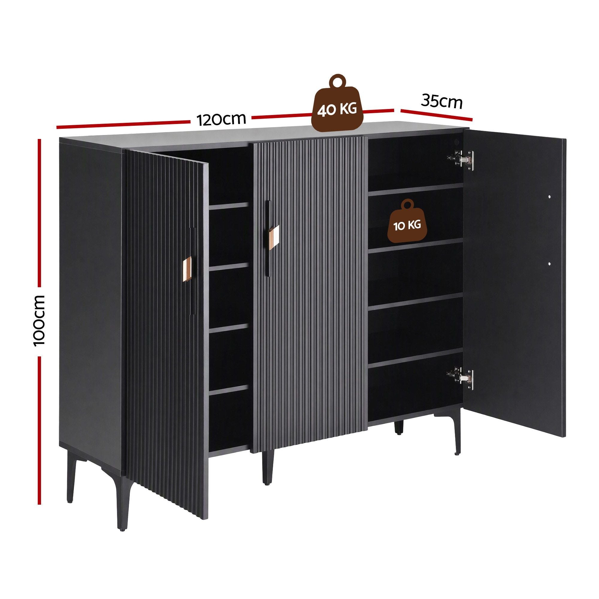 Artiss Shoe Cabinet Fluted Style 25 Pairs Shoe Storage Cupboard Black Bedworld