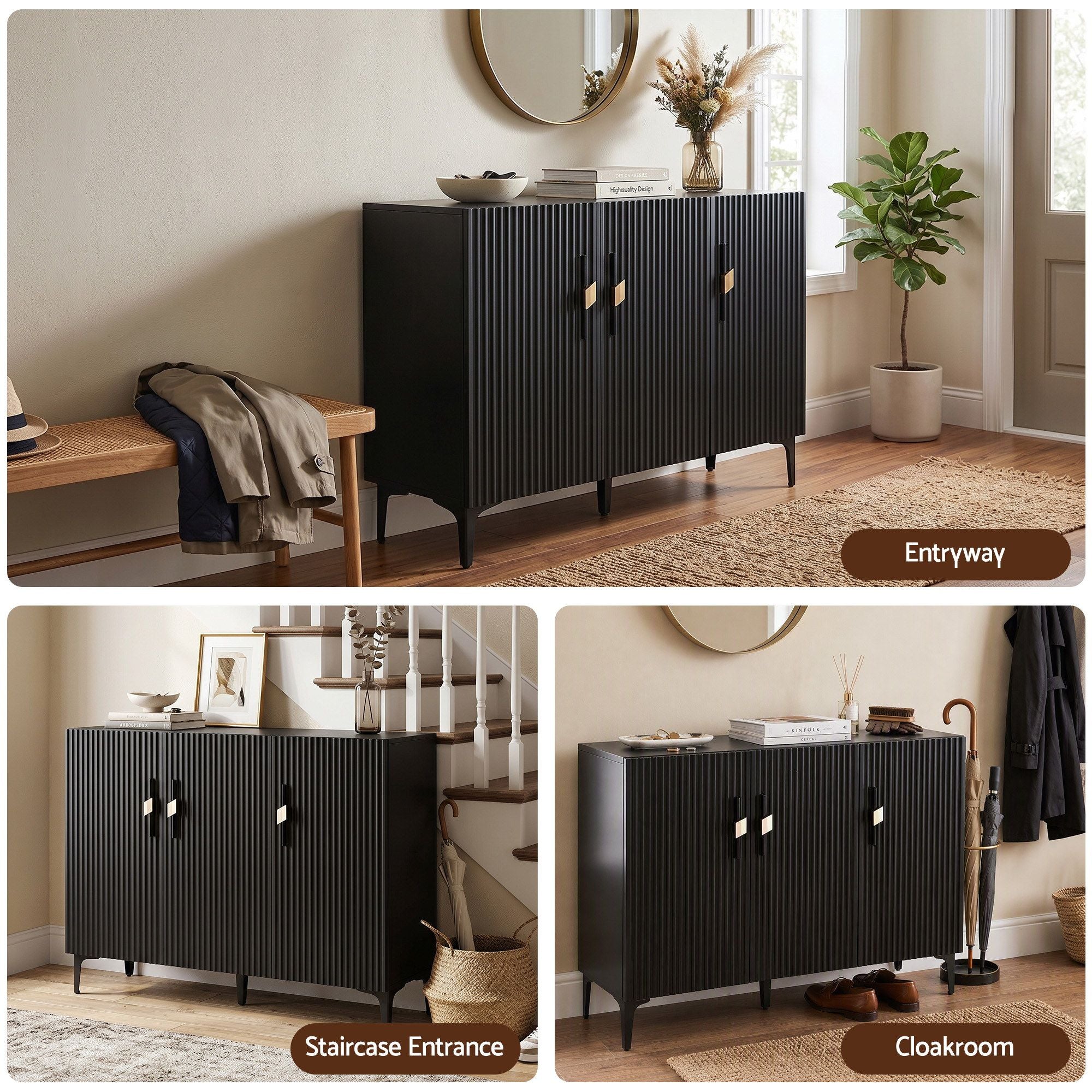 Artiss Shoe Cabinet Fluted Style 25 Pairs Shoe Storage Cupboard Black Bedworld