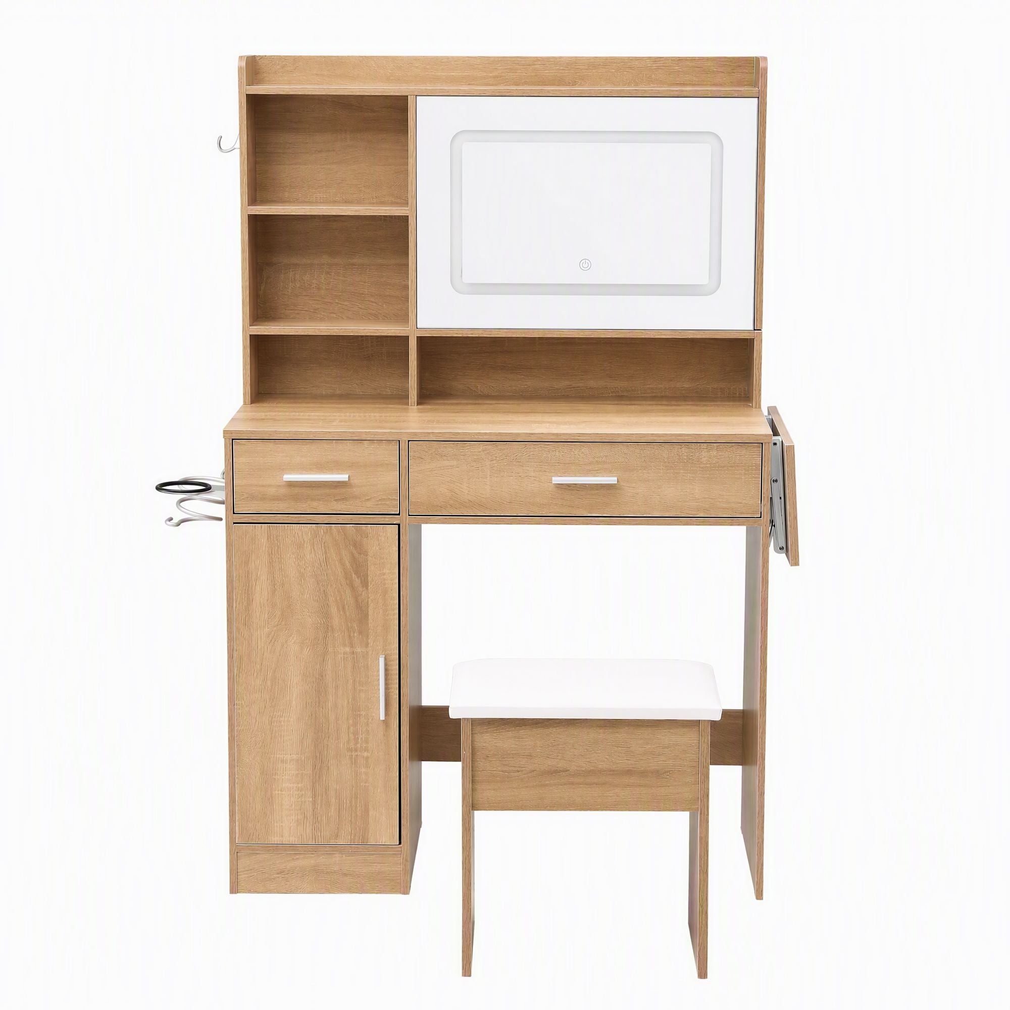 Artiss Dressing Table Vanity Desk Set Stool LED Charging Station Wood Bedworld
