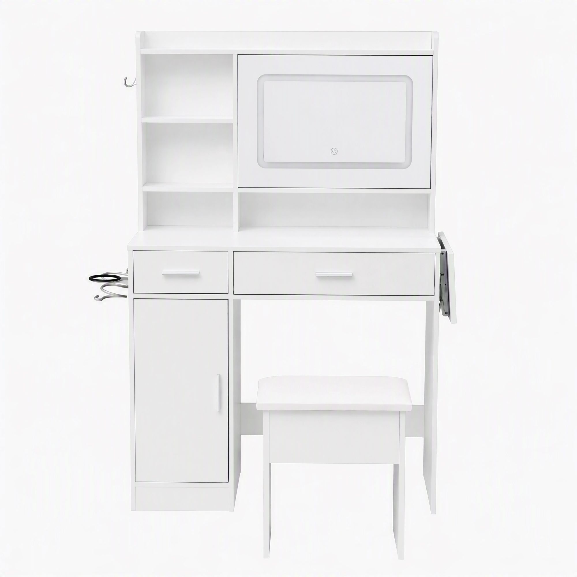 Artiss Dressing Table Vanity Desk Set Stool LED Charging Station White Bedworld