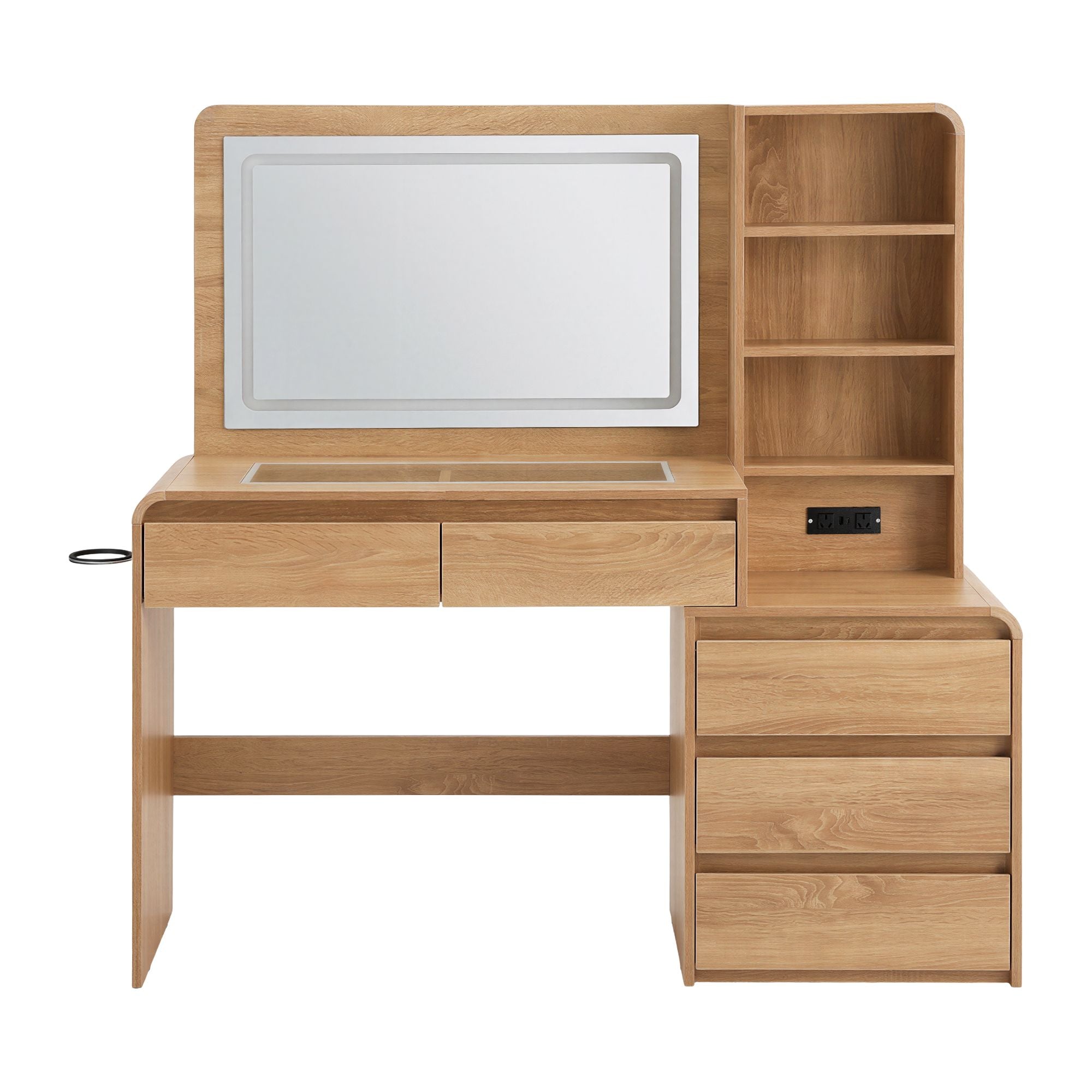 Artiss Dressing Table Makeup Vanity Desk LED Mirror Drawers Charging Station Curved Edge Wood Bedworld