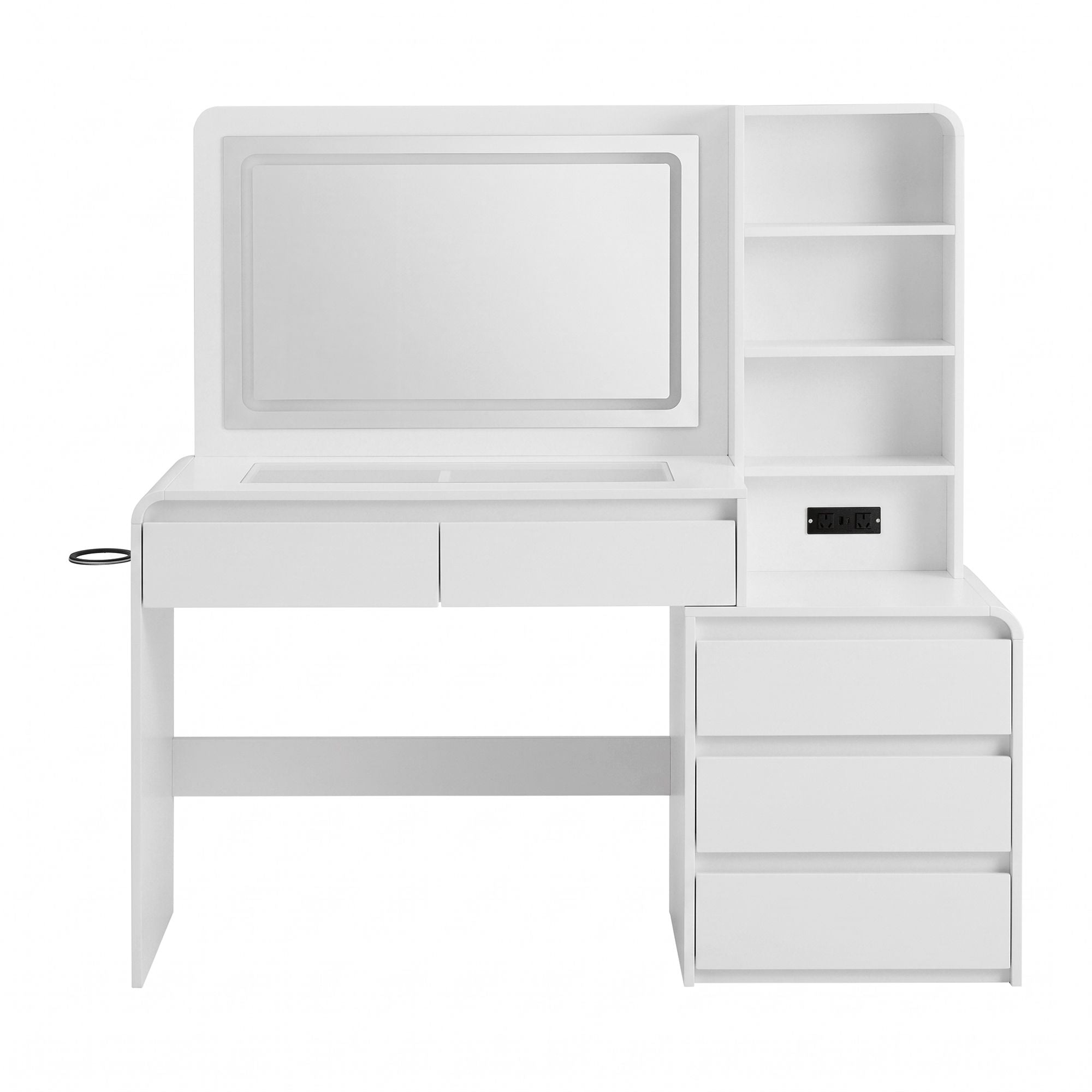 Artiss Dressing Table Makeup Vanity Desk LED Mirror Drawers Charging Station Curved Edge White Bedworld